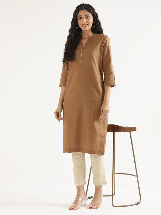 Women Coffee Brown Airy Linen Long Kurta