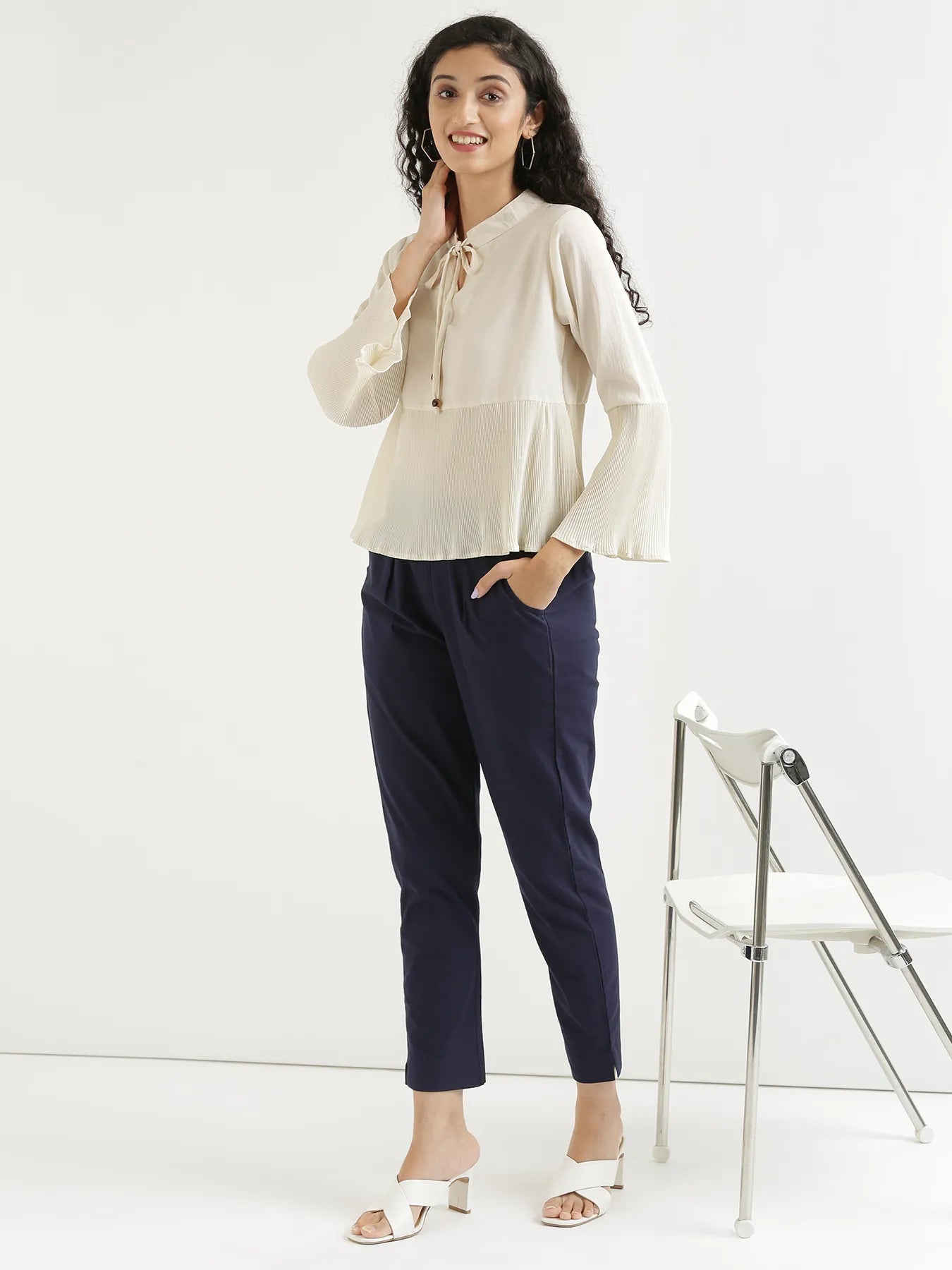 Women Navy Blue Cotton Pant