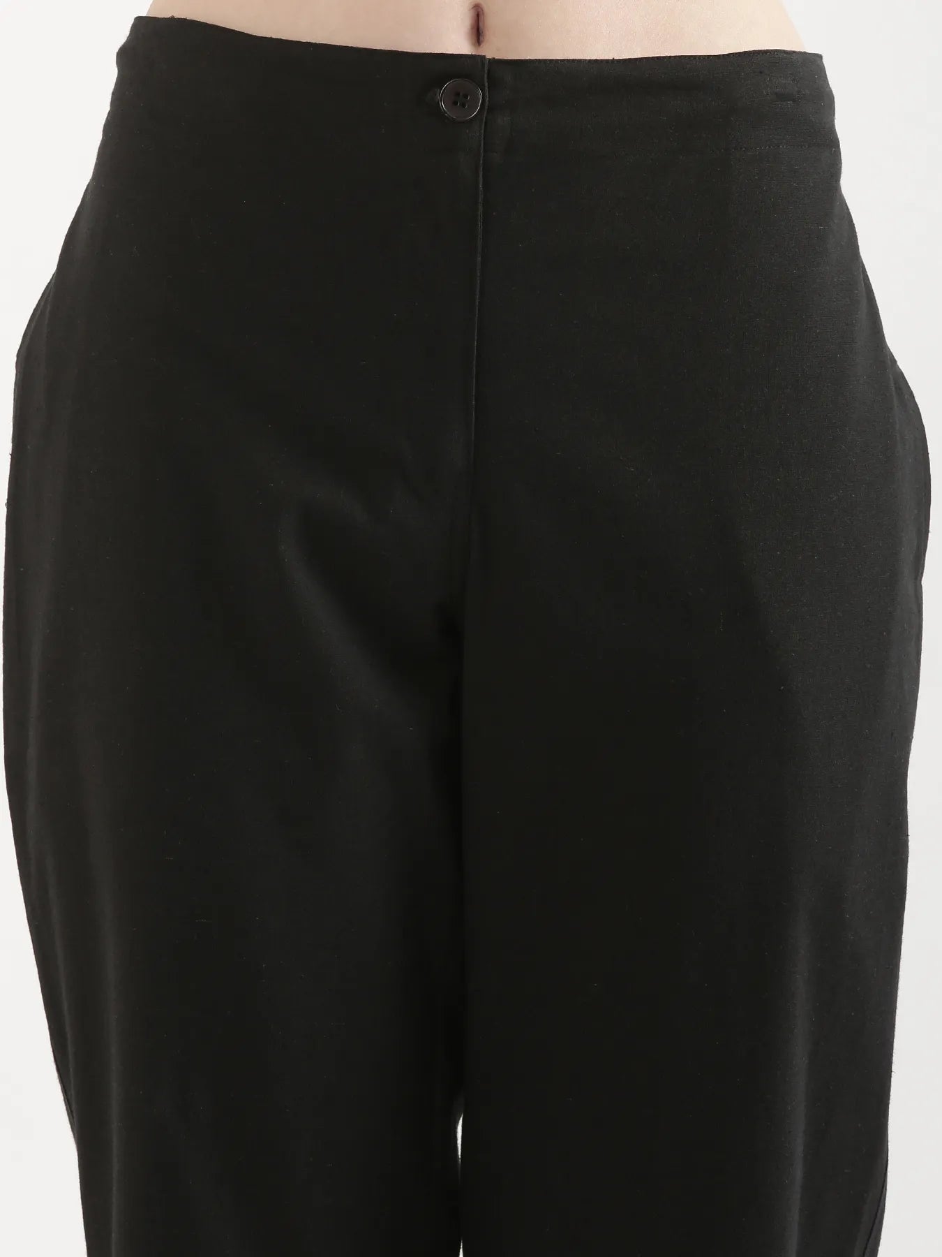 Women Black Airy Linen Straight Pant