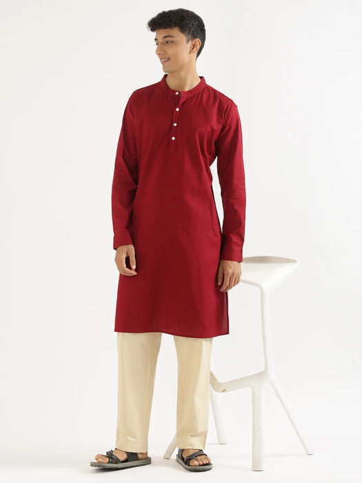 Men Maroon Airy Linen Long Kurta