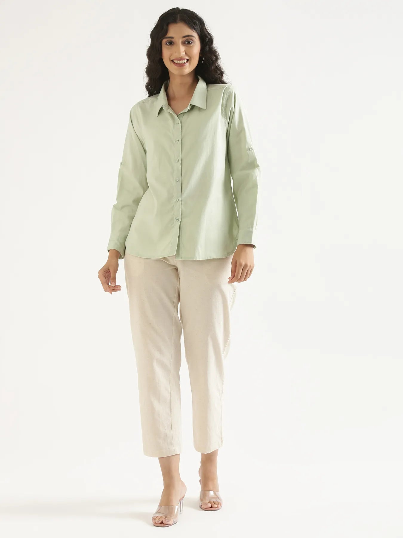 Women Mint Green Airy-Linen Shirt