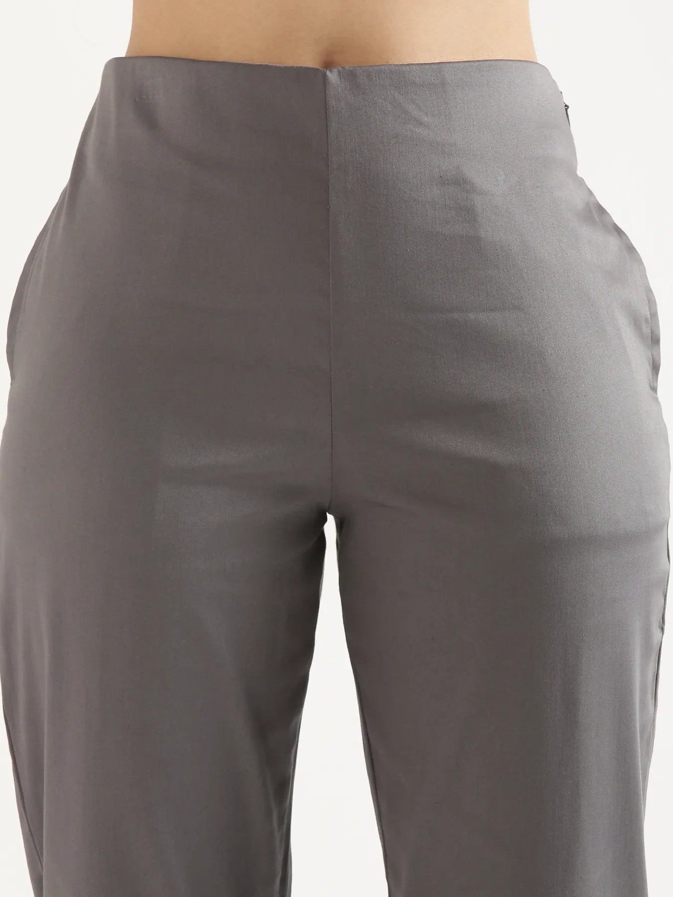 Women Plus Size German Grey Straight Fit Formal Pants