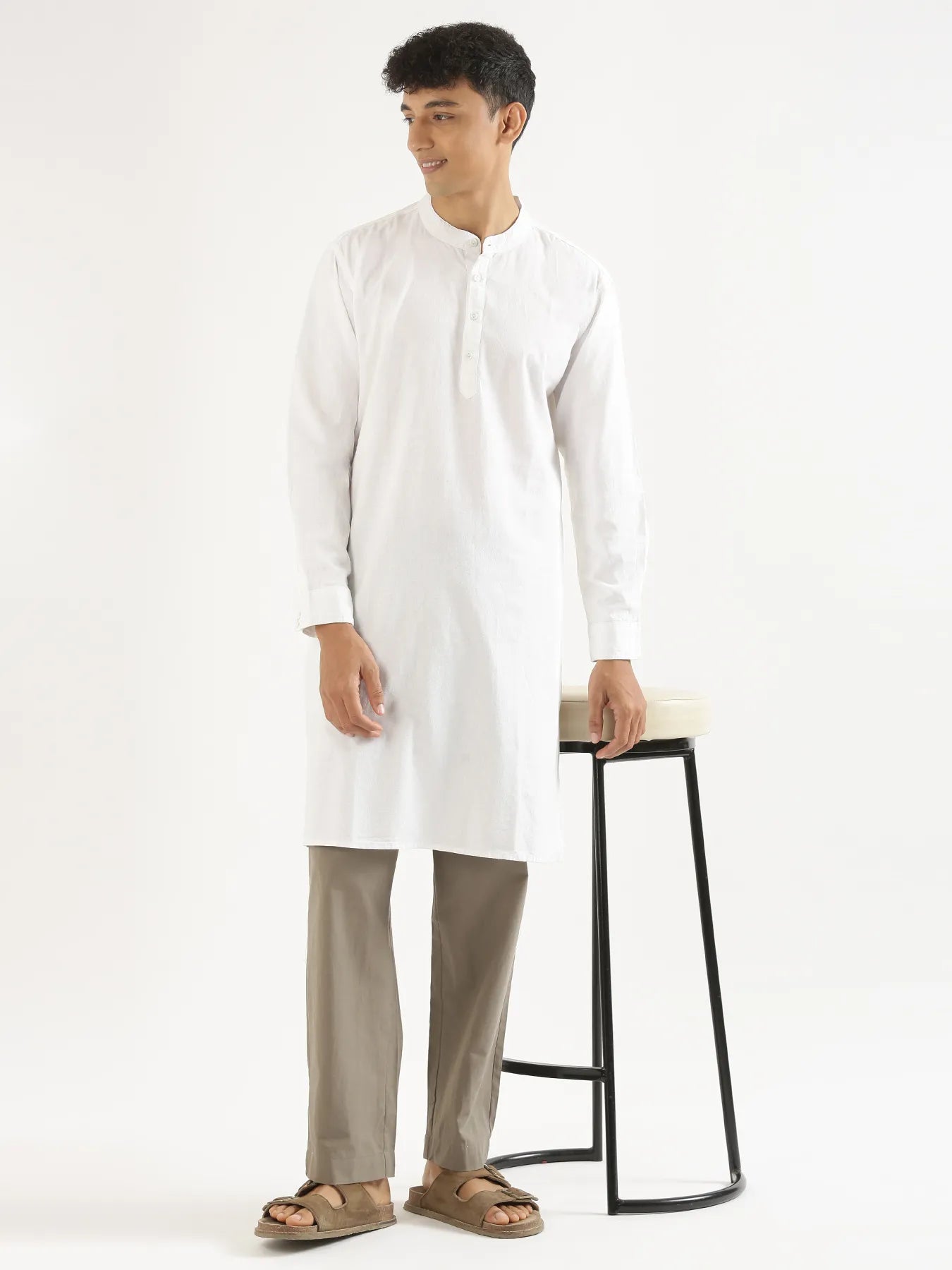 Men White Airy Linen Long Kurta