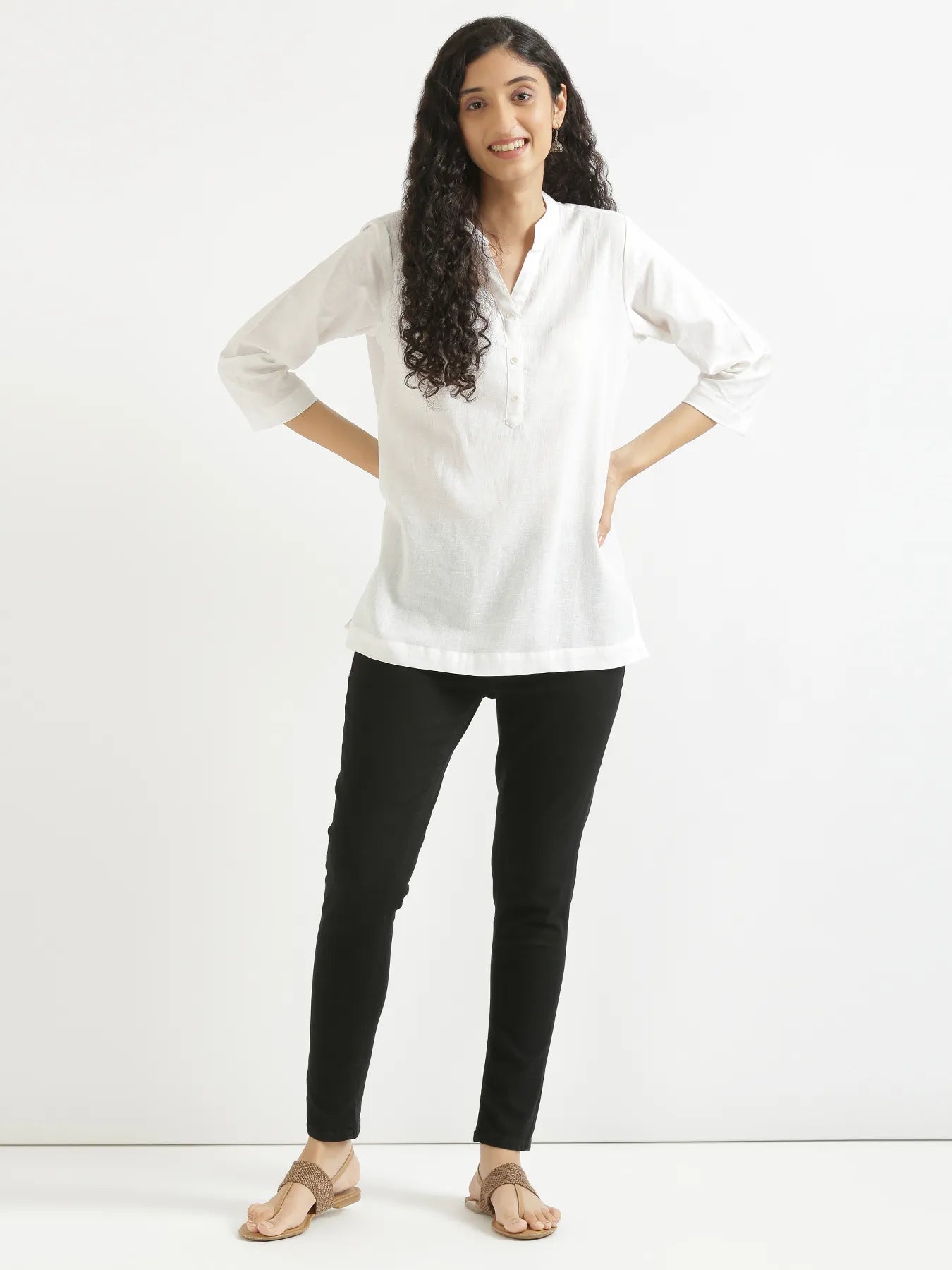Women White Airy Linen Short Kurta
