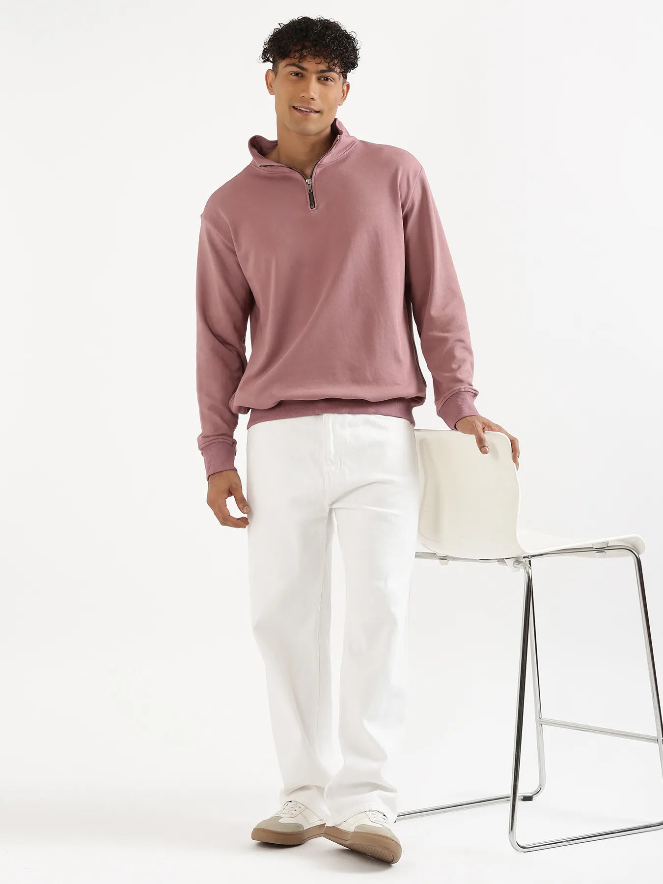 Unisex Rose Taupe Zip Neck Sweatshirt