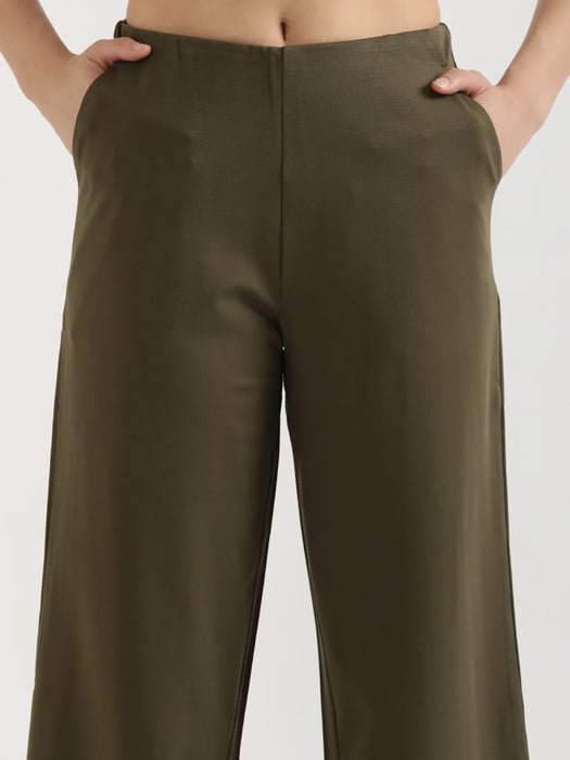 Women Olive Green Wide Leg Pants