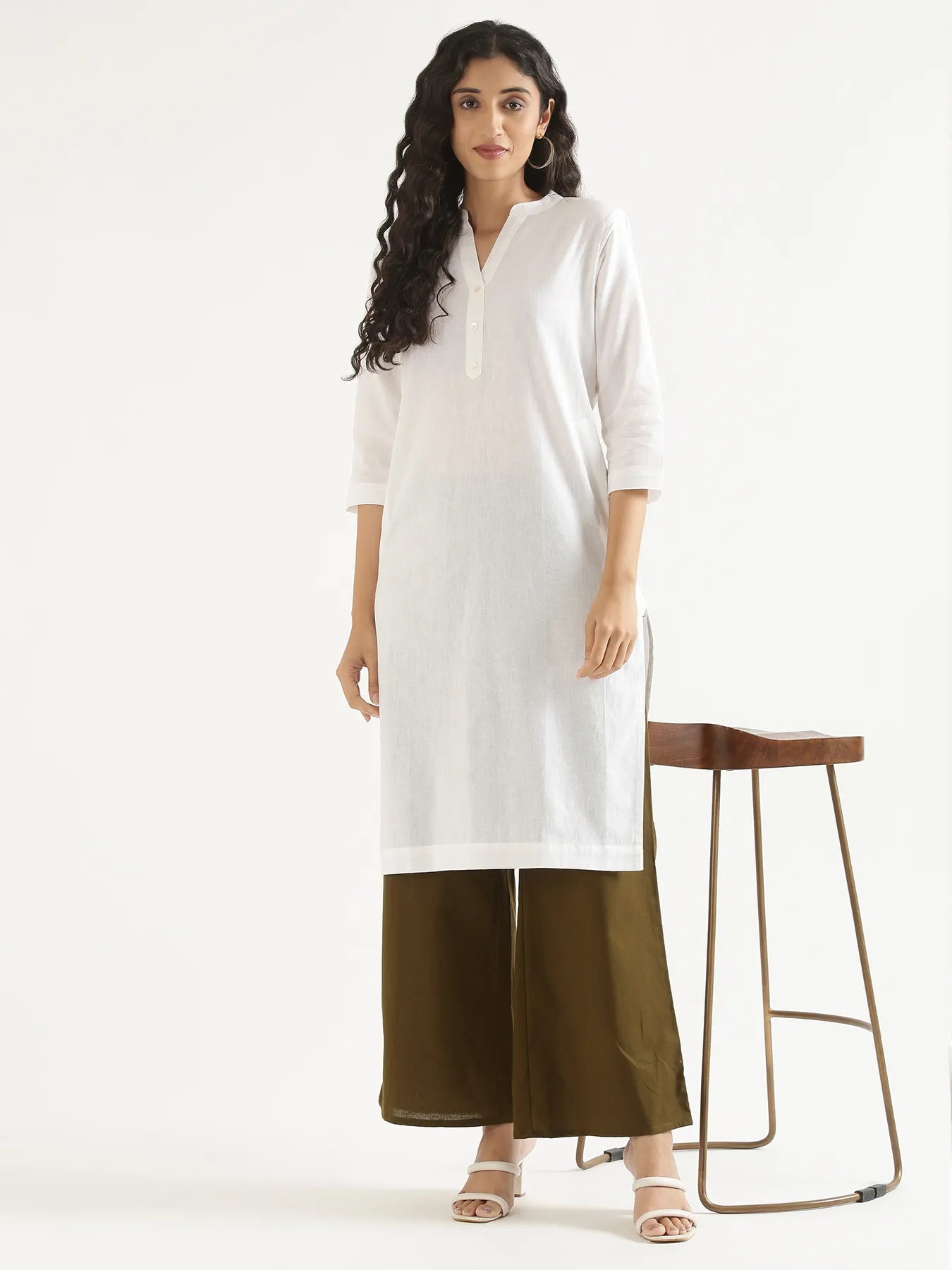 Women White Airy Linen Long Kurta