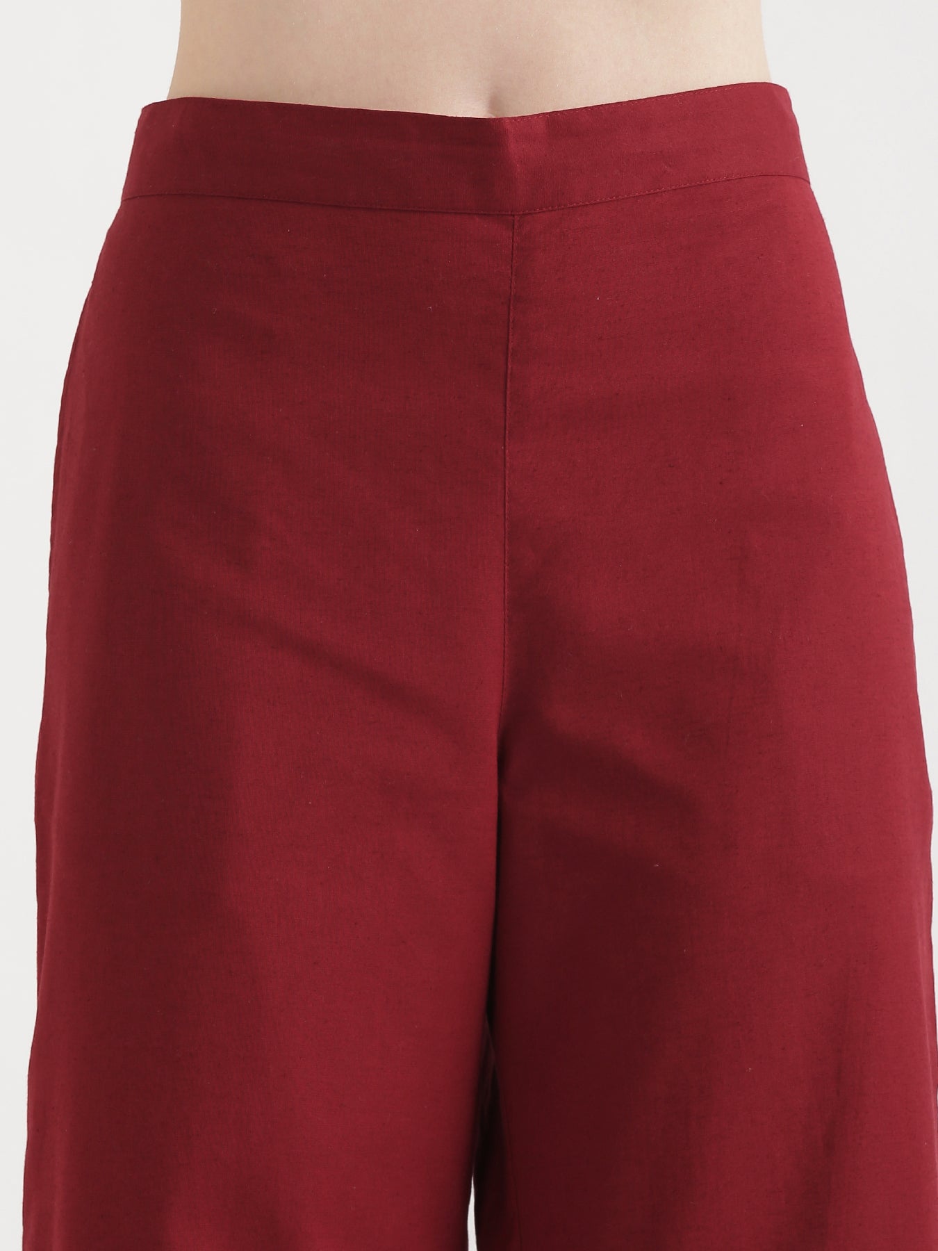 Maroon Airy Linen Wide Leg Pant