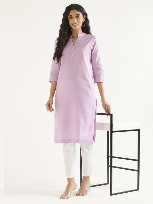 Women Lilac Airy Linen Long Kurta