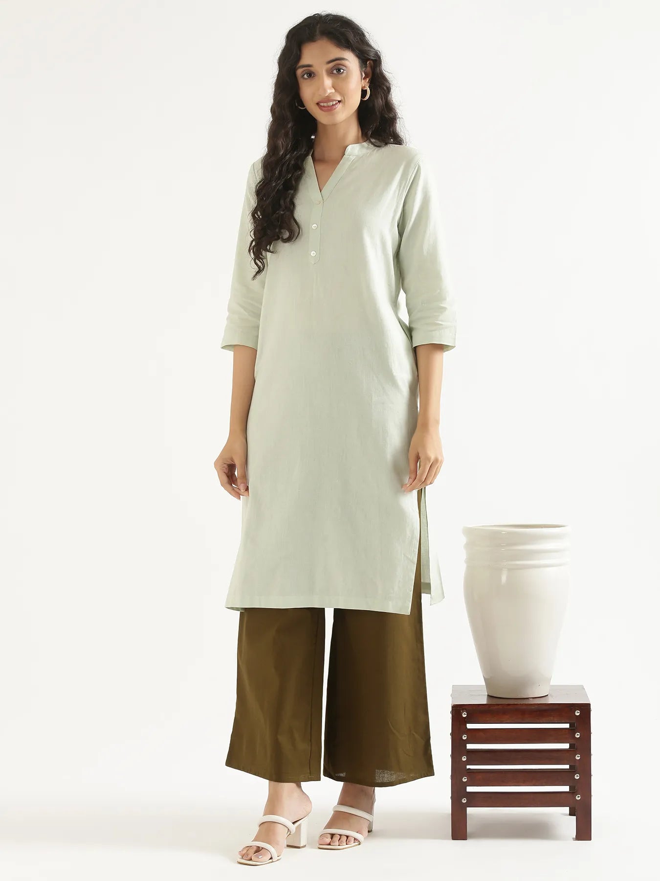 Women Mint Green Airy Linen Long Kurta
