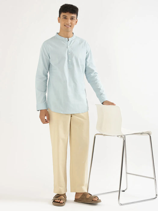 Men Sky Blue Airy Linen Short Kurta