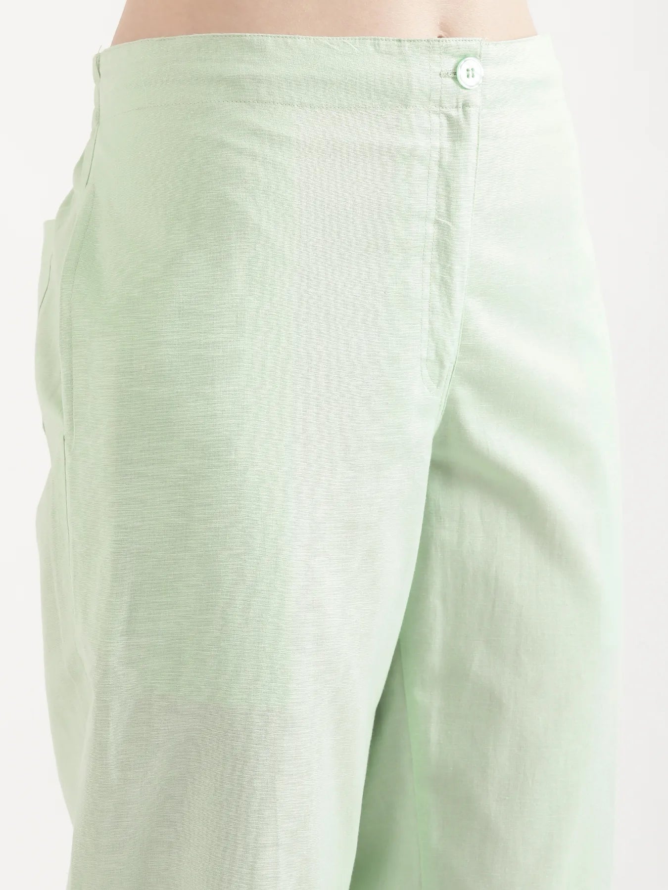 Women Mint Green Airy Linen Straight Pant