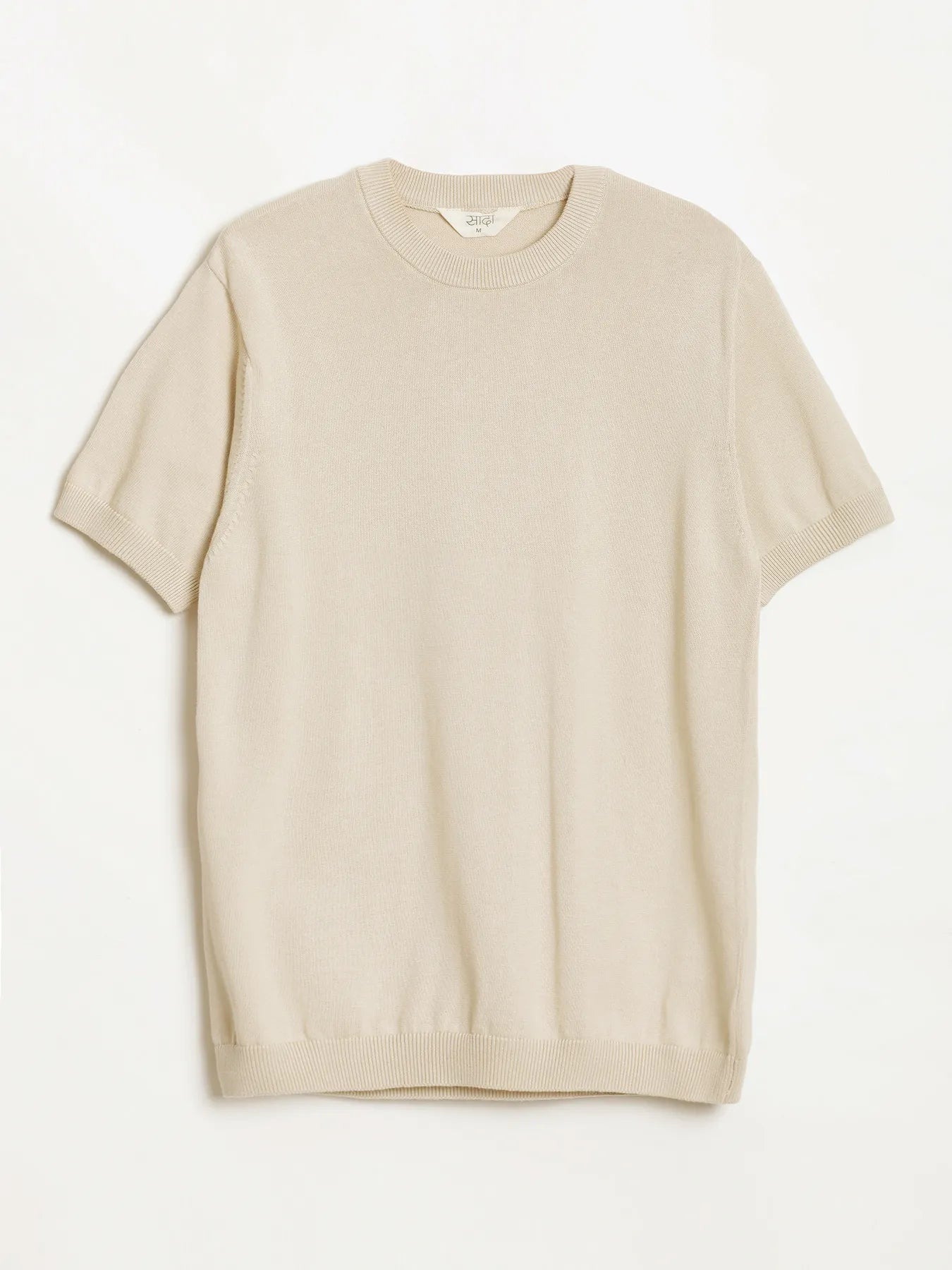 Men Beige Flat Knit Round Neck T-shirt