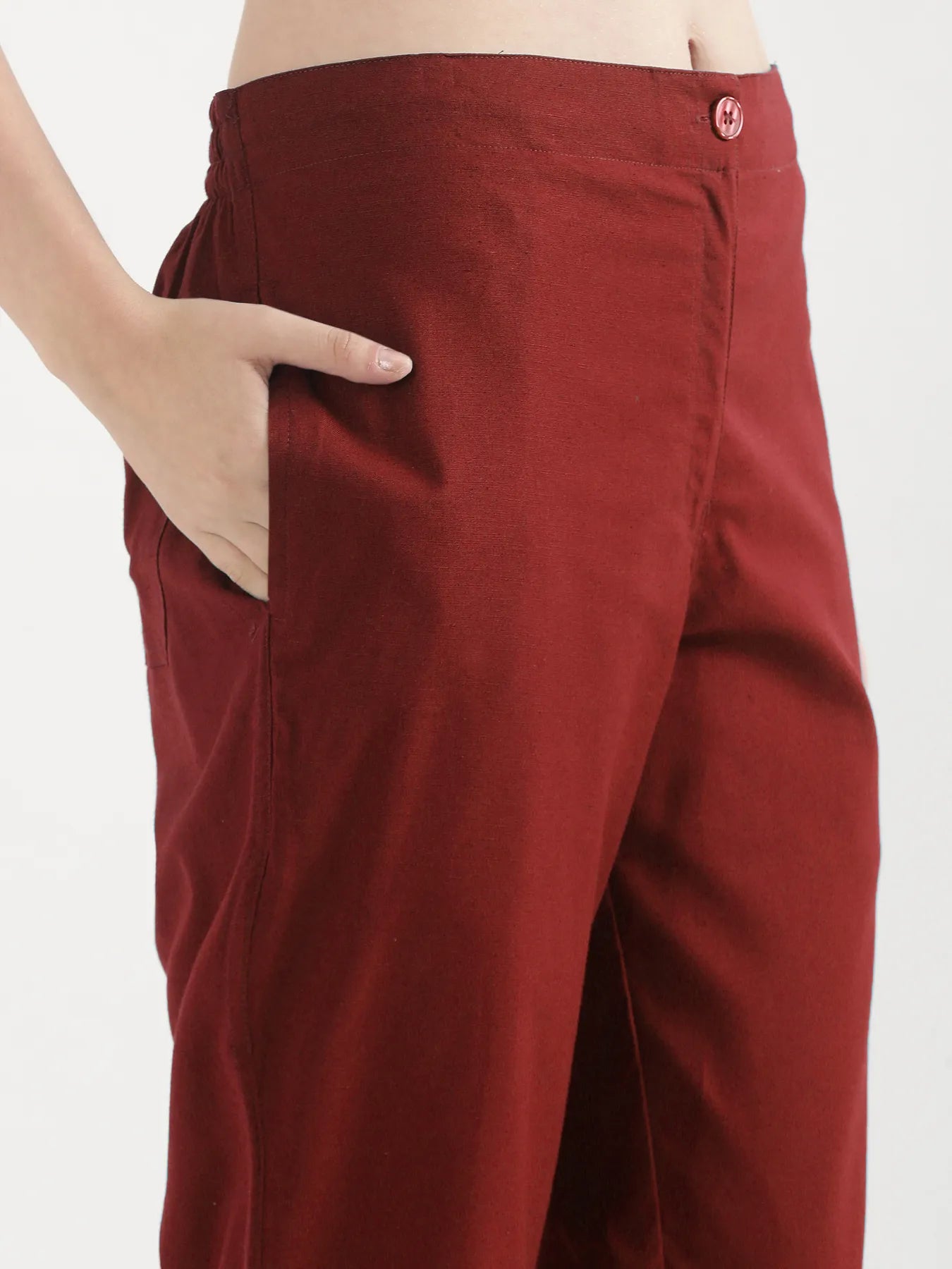 Women Maroon Airy Linen Straight Pant