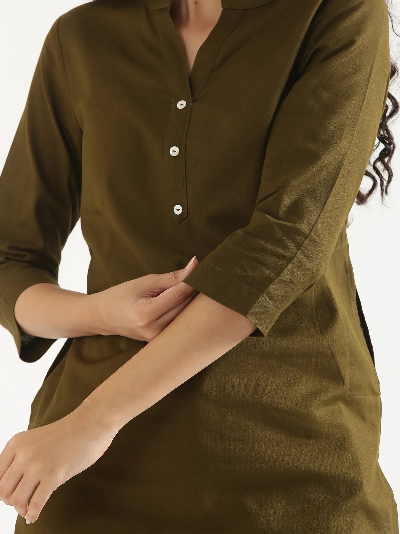 Women Olive Green Airy Linen Long Kurta