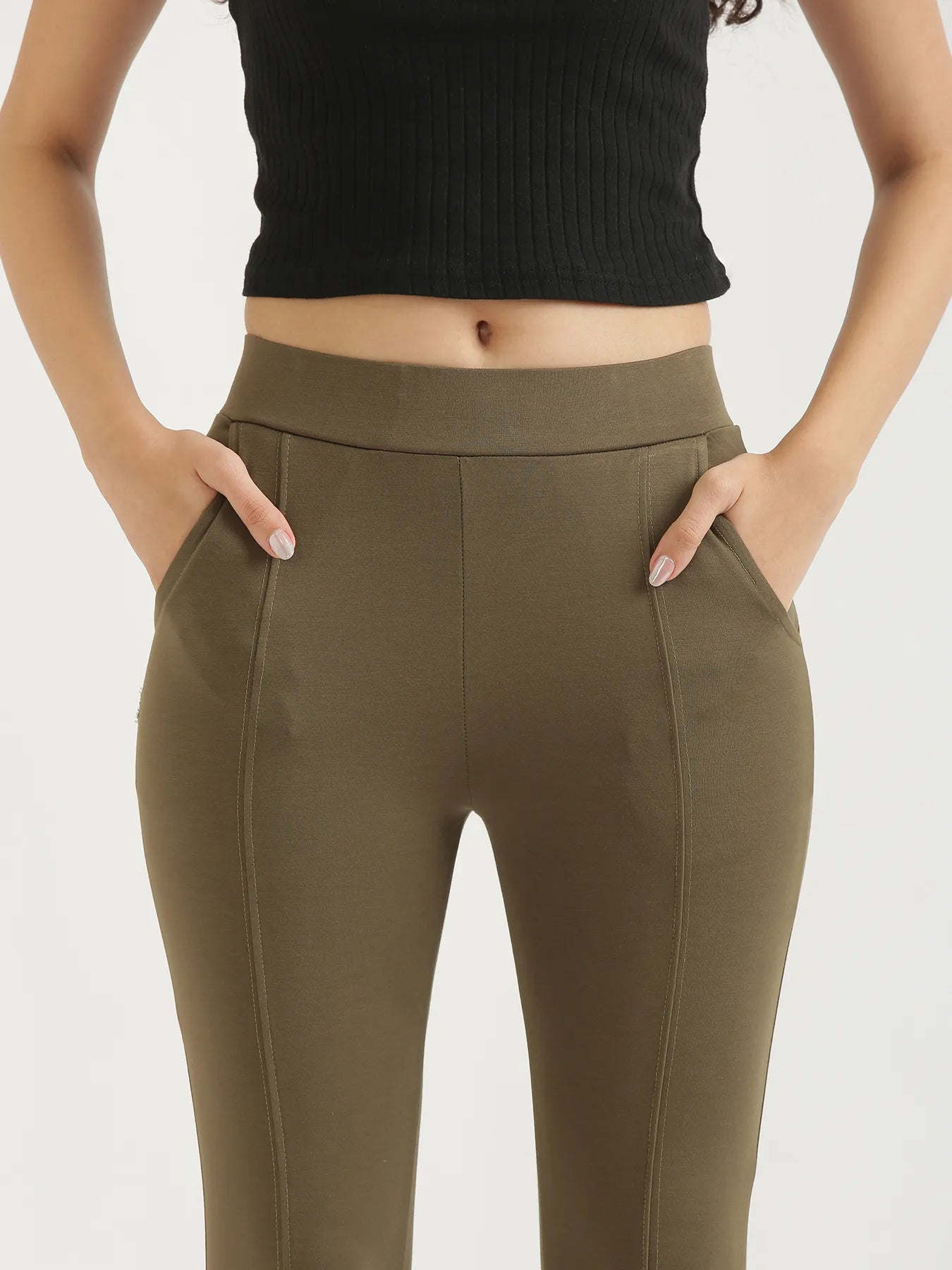 Women Olive Green 4-Way Stretchable Pants