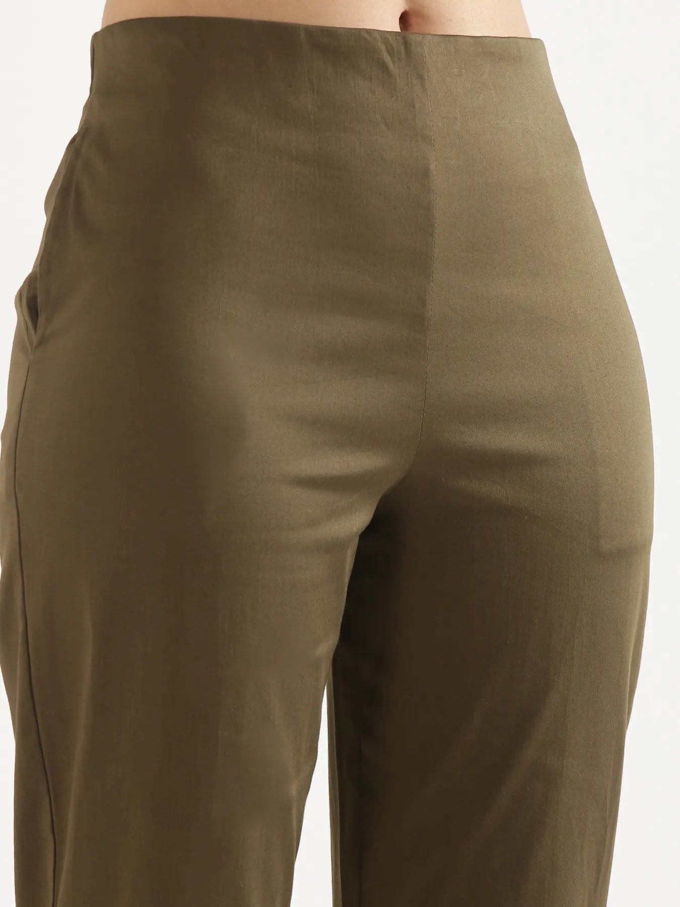 Women Plus Size Olive Green Straight Fit Formal Pants