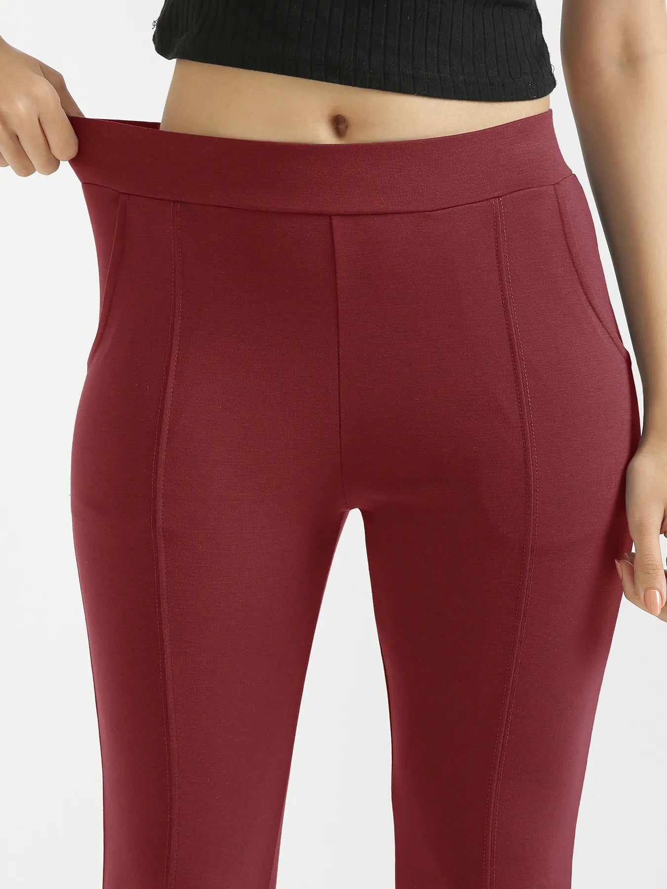 Women Maroon 4-Way Stretchable Pants