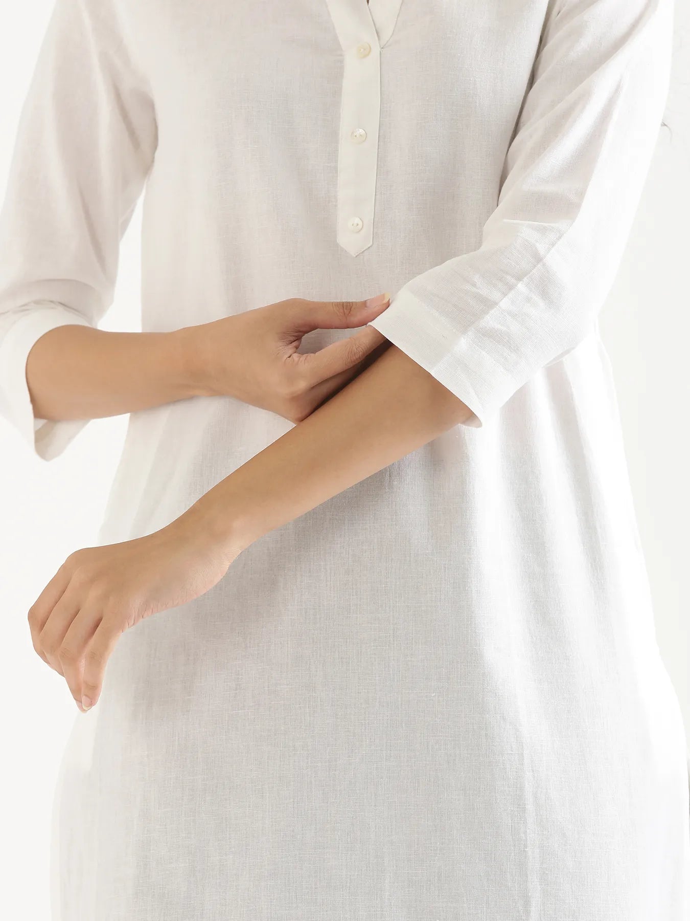 Women White Airy Linen Long Kurta