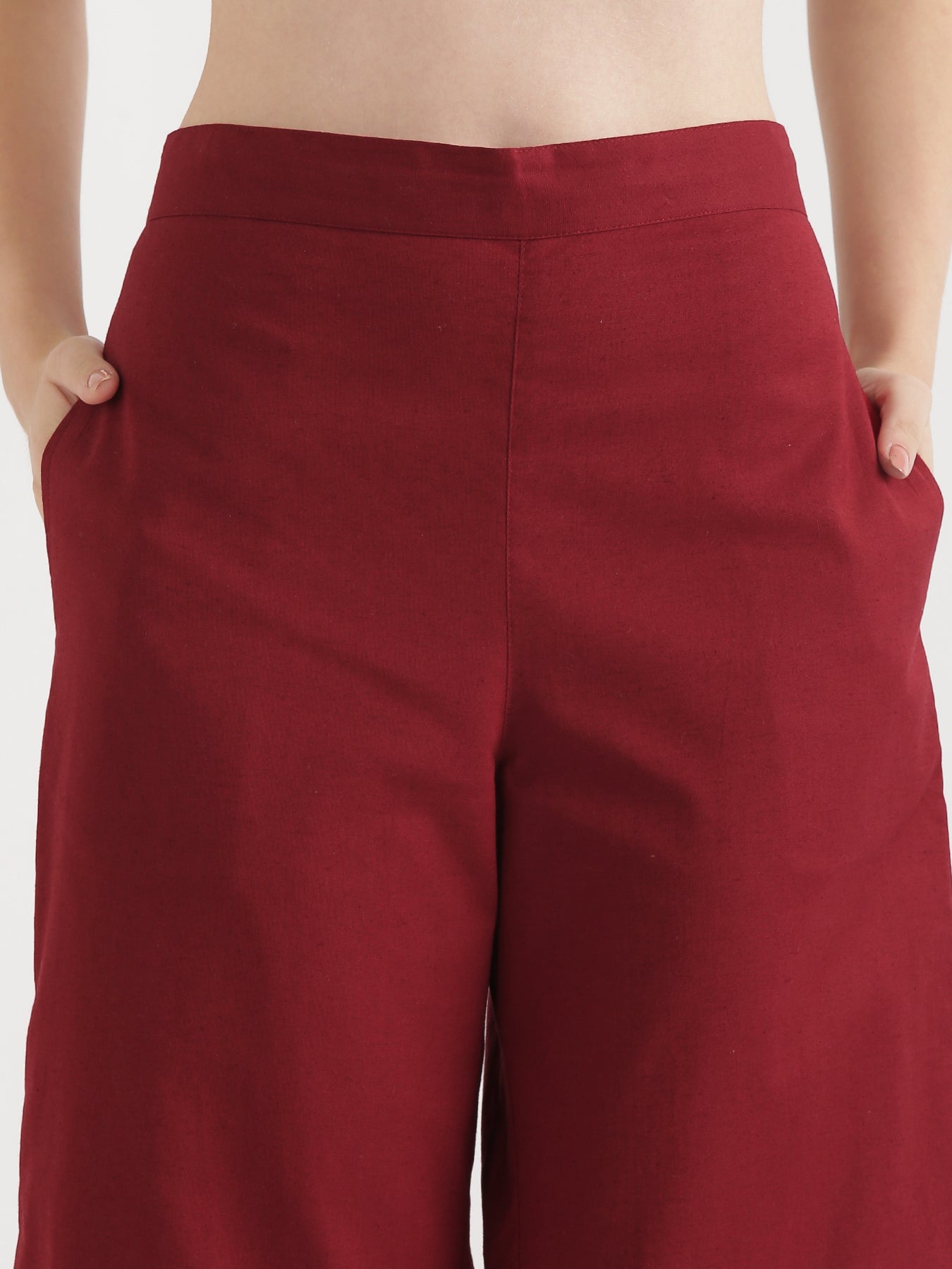 Maroon Airy Linen Wide Leg Pant