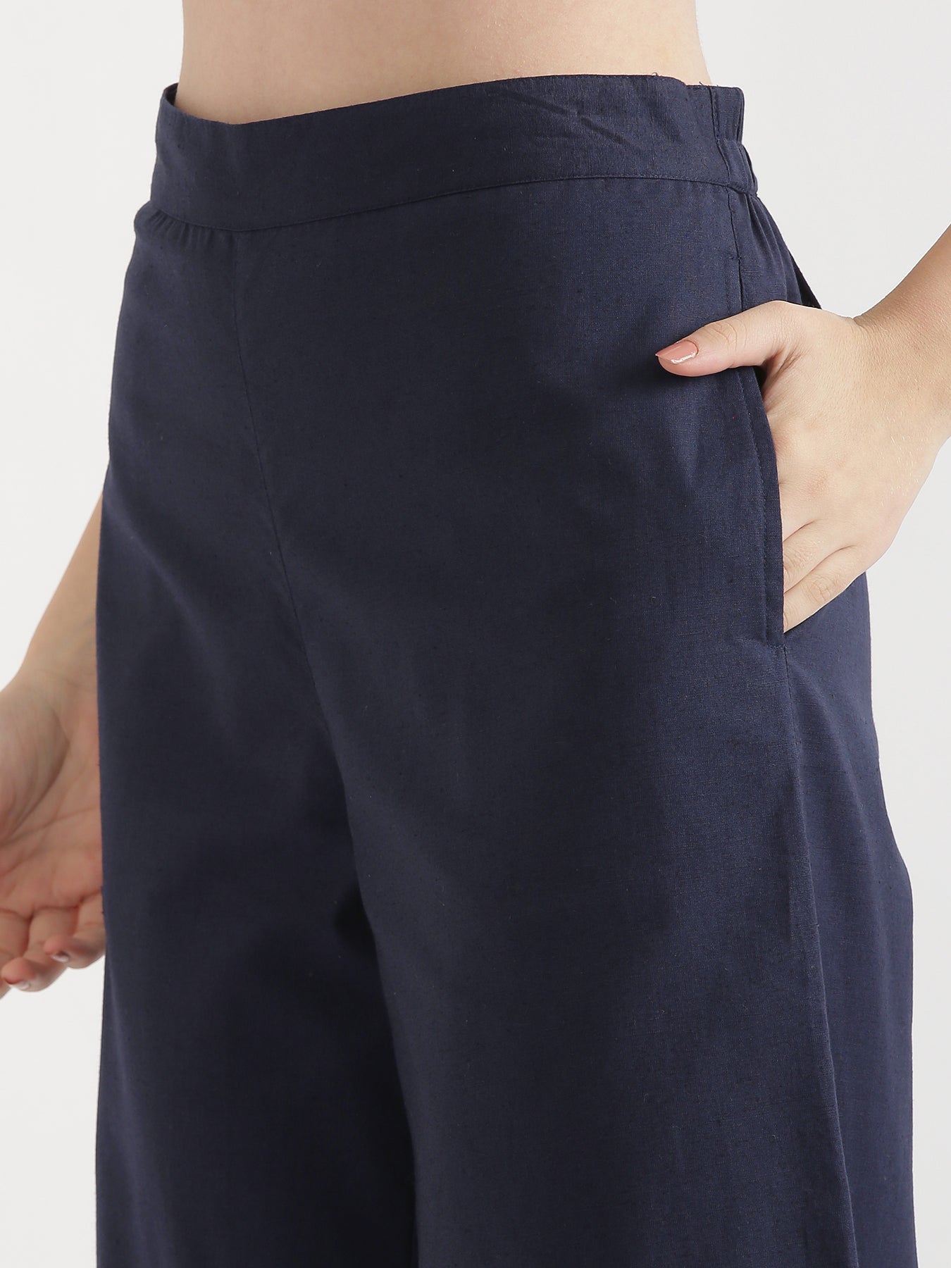 Navy Blue Airy Linen Wide Leg Pant