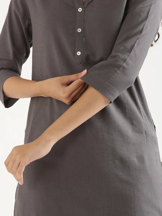Women Slate Grey Airy Linen Long Kurta
