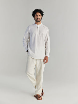 Men White Airy Linen Short Kurta