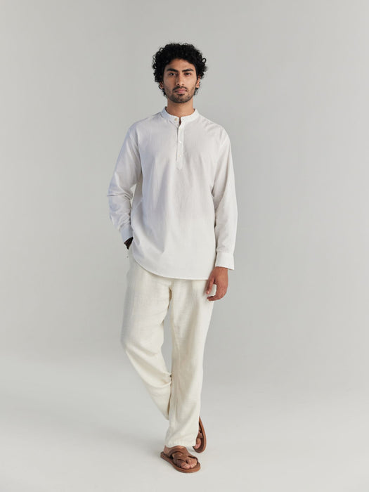 Men White Airy Linen Short Kurta