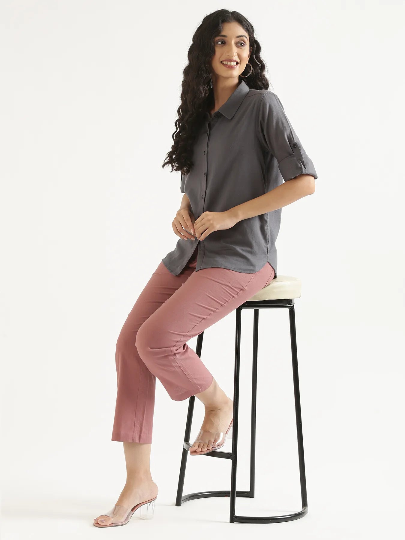 Women Slate Grey Airy-Linen Shirt