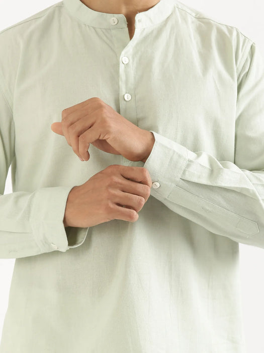 Men Mint Green Airy Linen Short Kurta