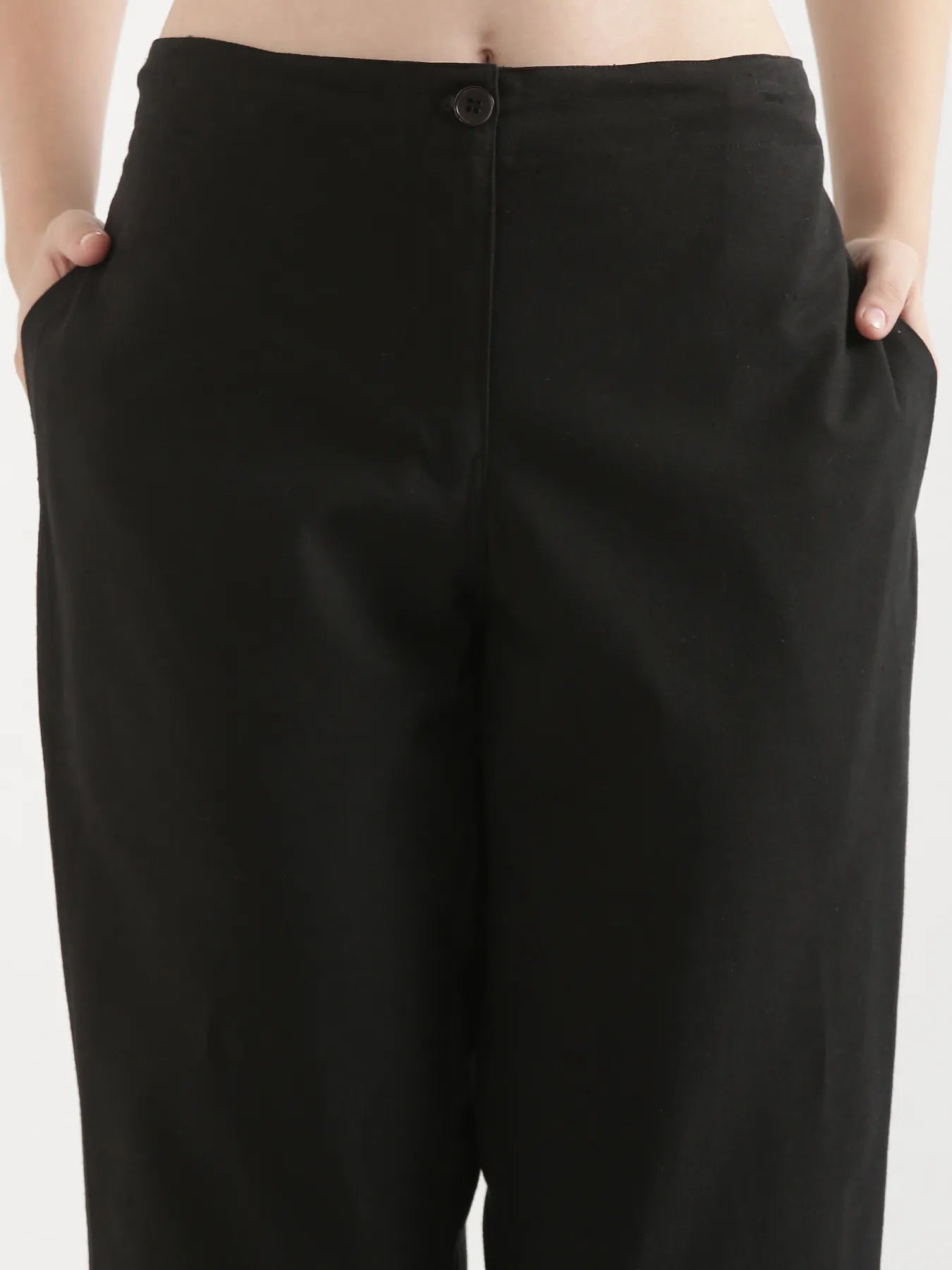 Women Black Airy Linen Straight Pant