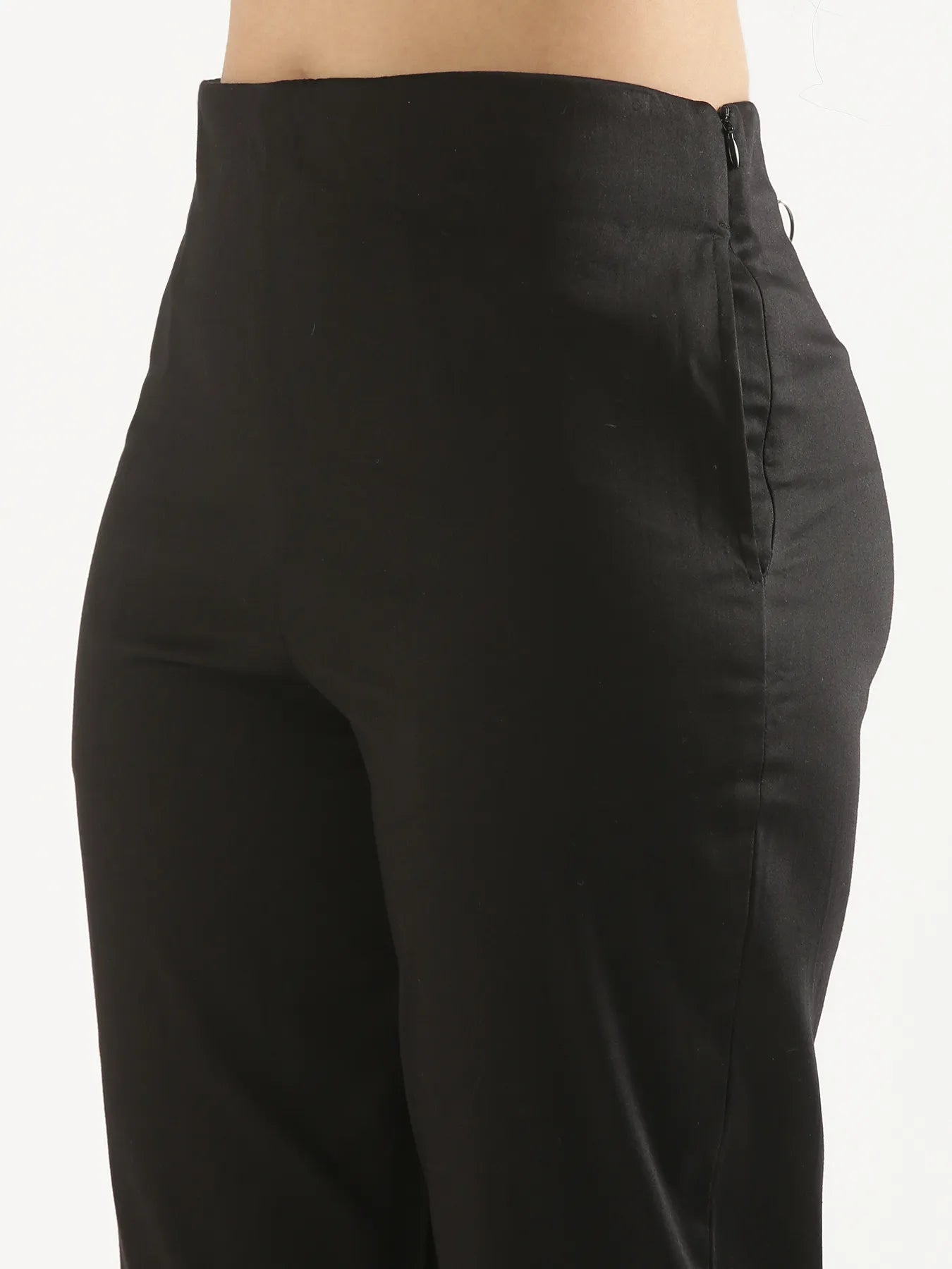 Women Plus Size Black Straight Fit Formal Pants