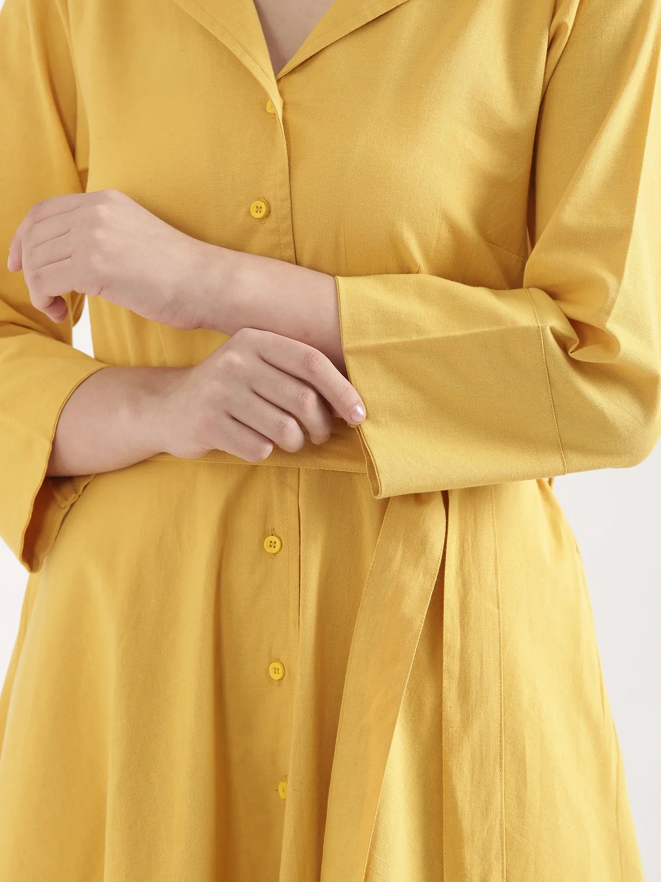 Women Yellow Airy Linen Flared Dress