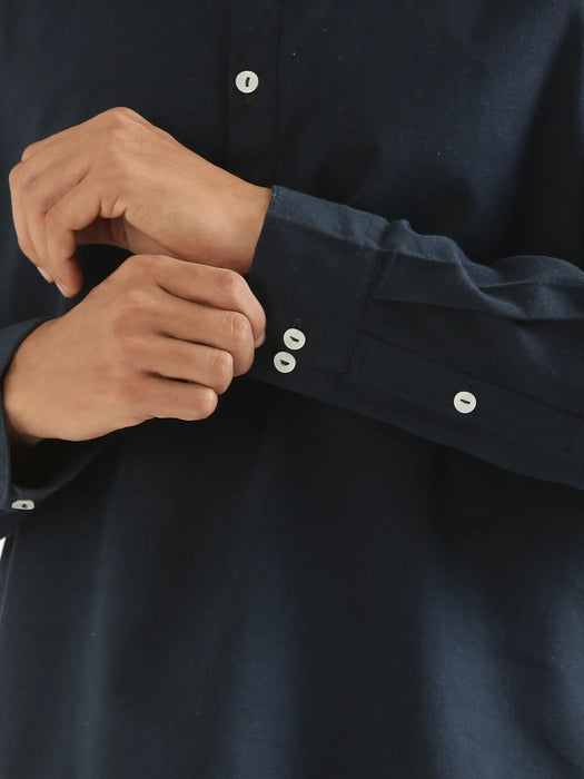 Men Navy Blue Airy Linen Short Kurta