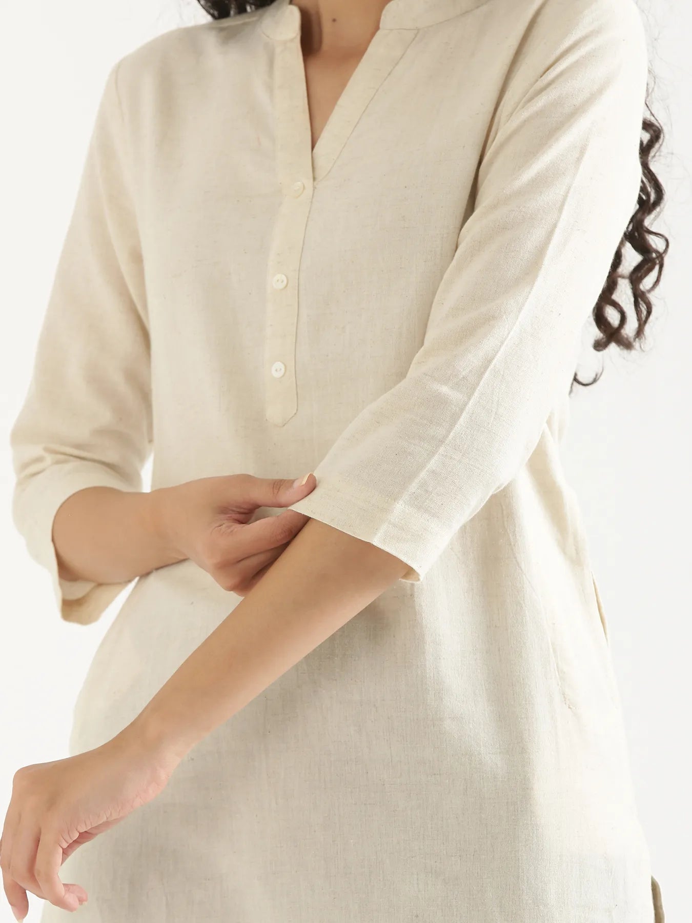 Women Ecru Airy Linen Long Kurta