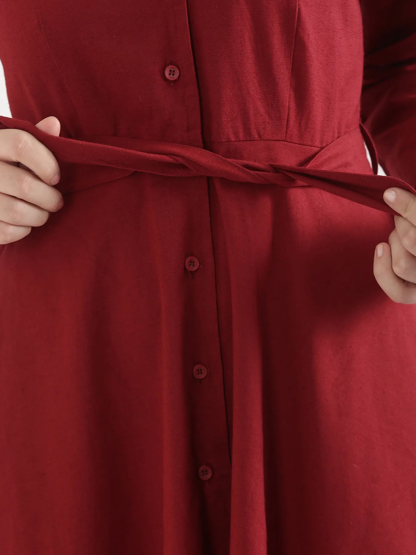 Women Maroon Airy Linen Flared Dress