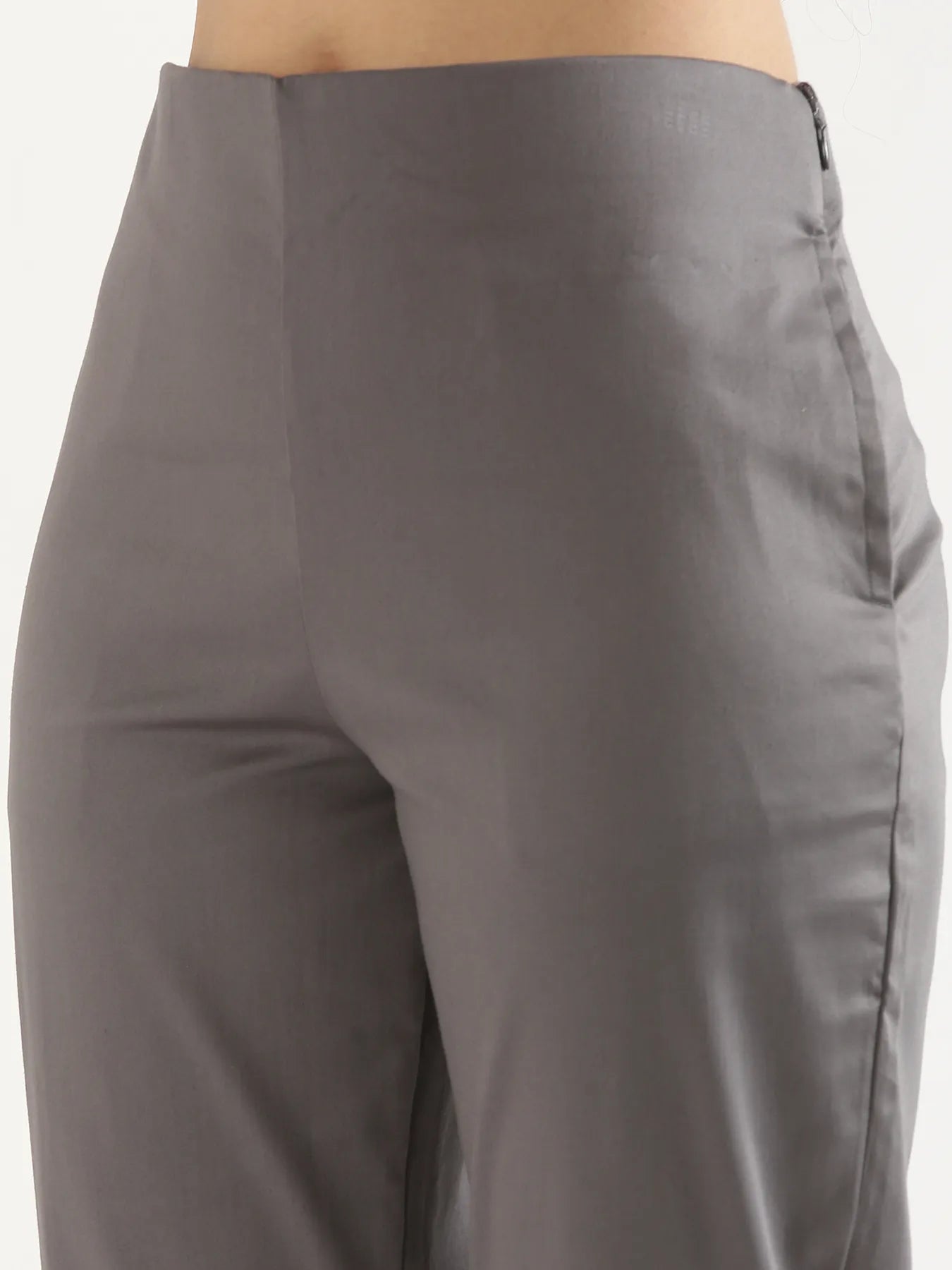 Women Plus Size German Grey Straight Fit Formal Pants