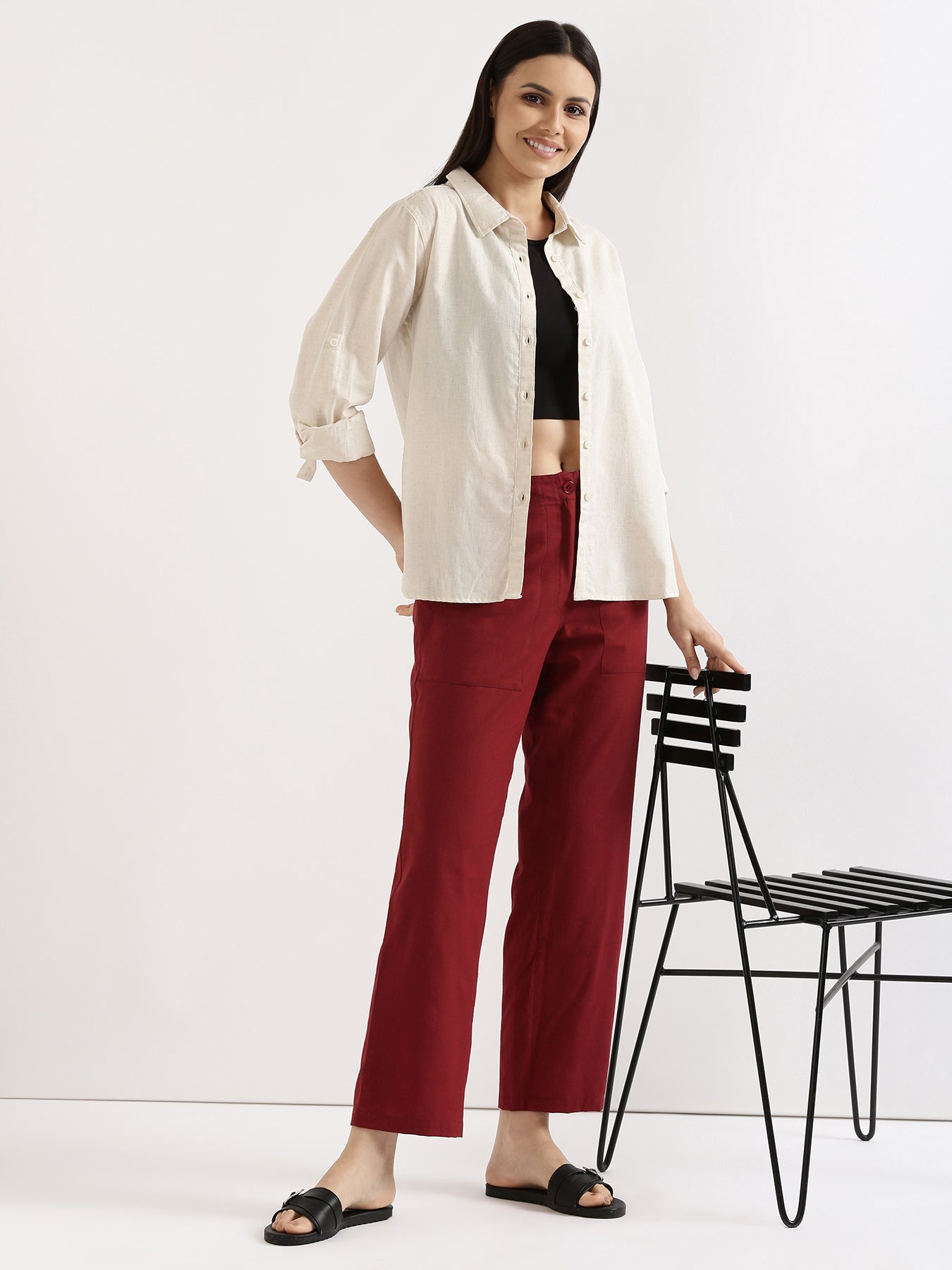 Maroon Airy Linen Pants