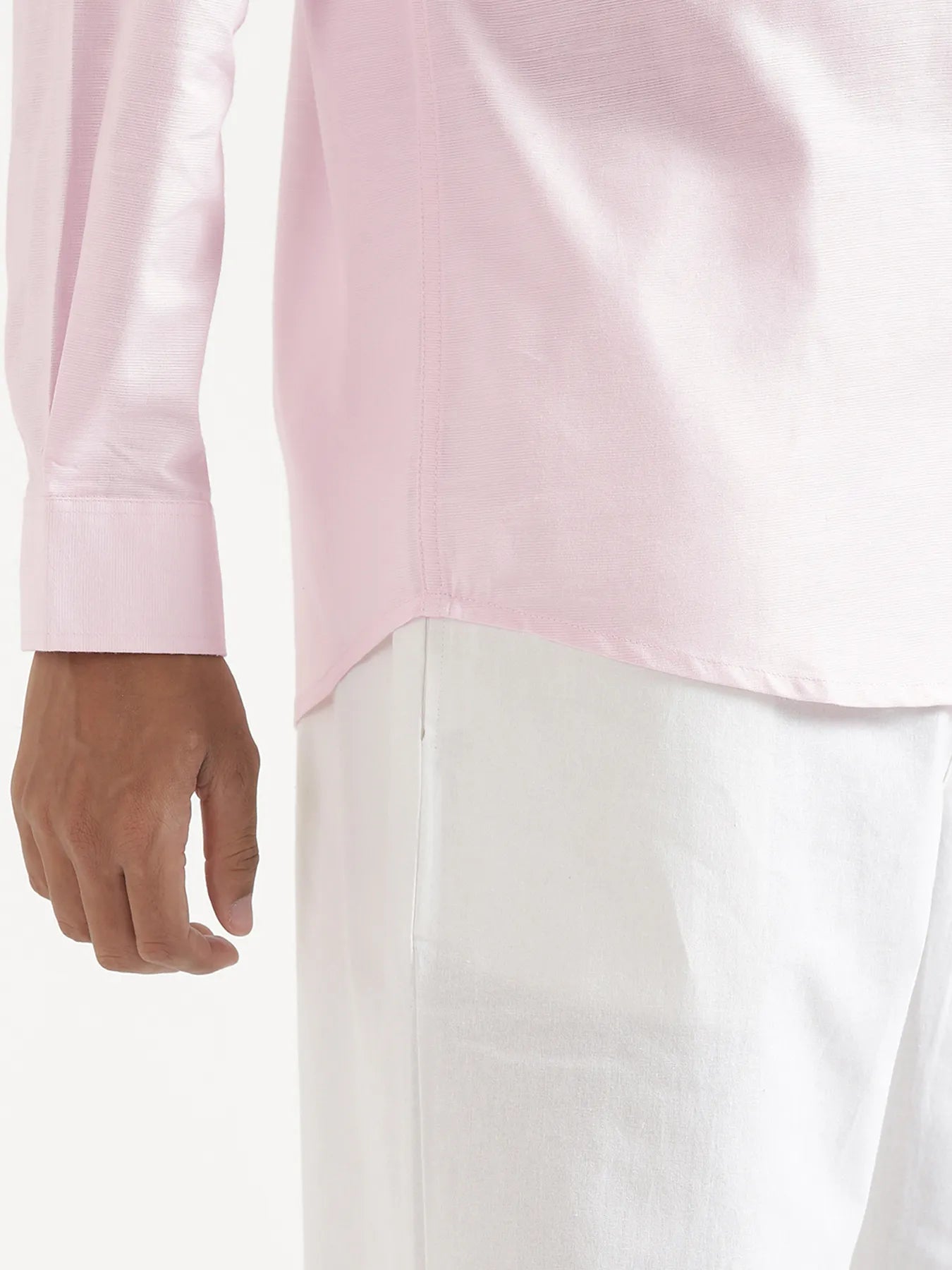 Men Blush Pink Linen Blend Mandarin Collar Shirt