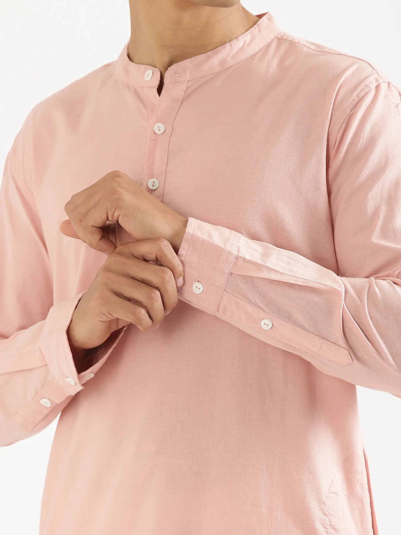 Men Salmon Pink Airy Linen Long Kurta