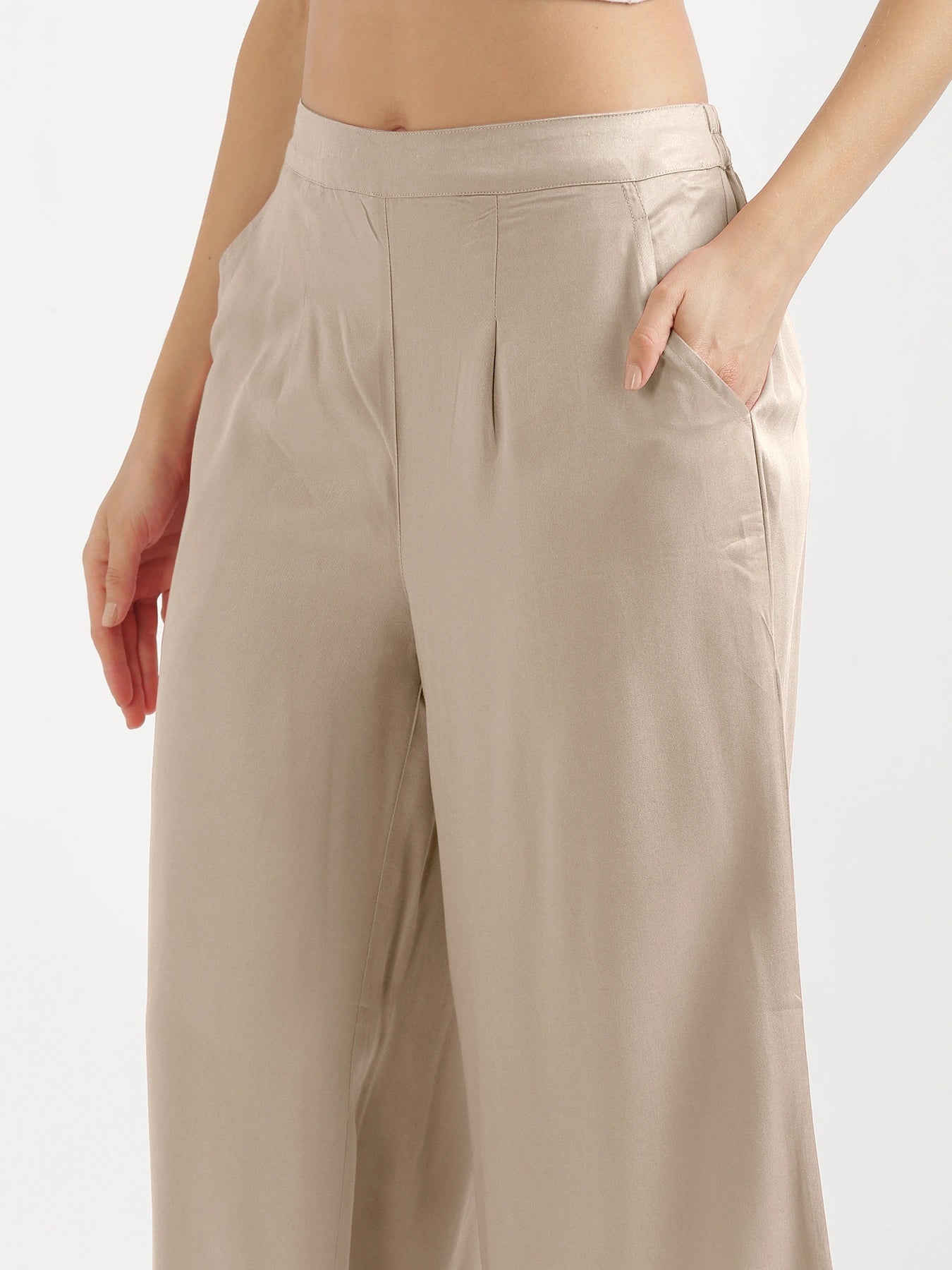 Women Taupe Viscose Palazzo Pant