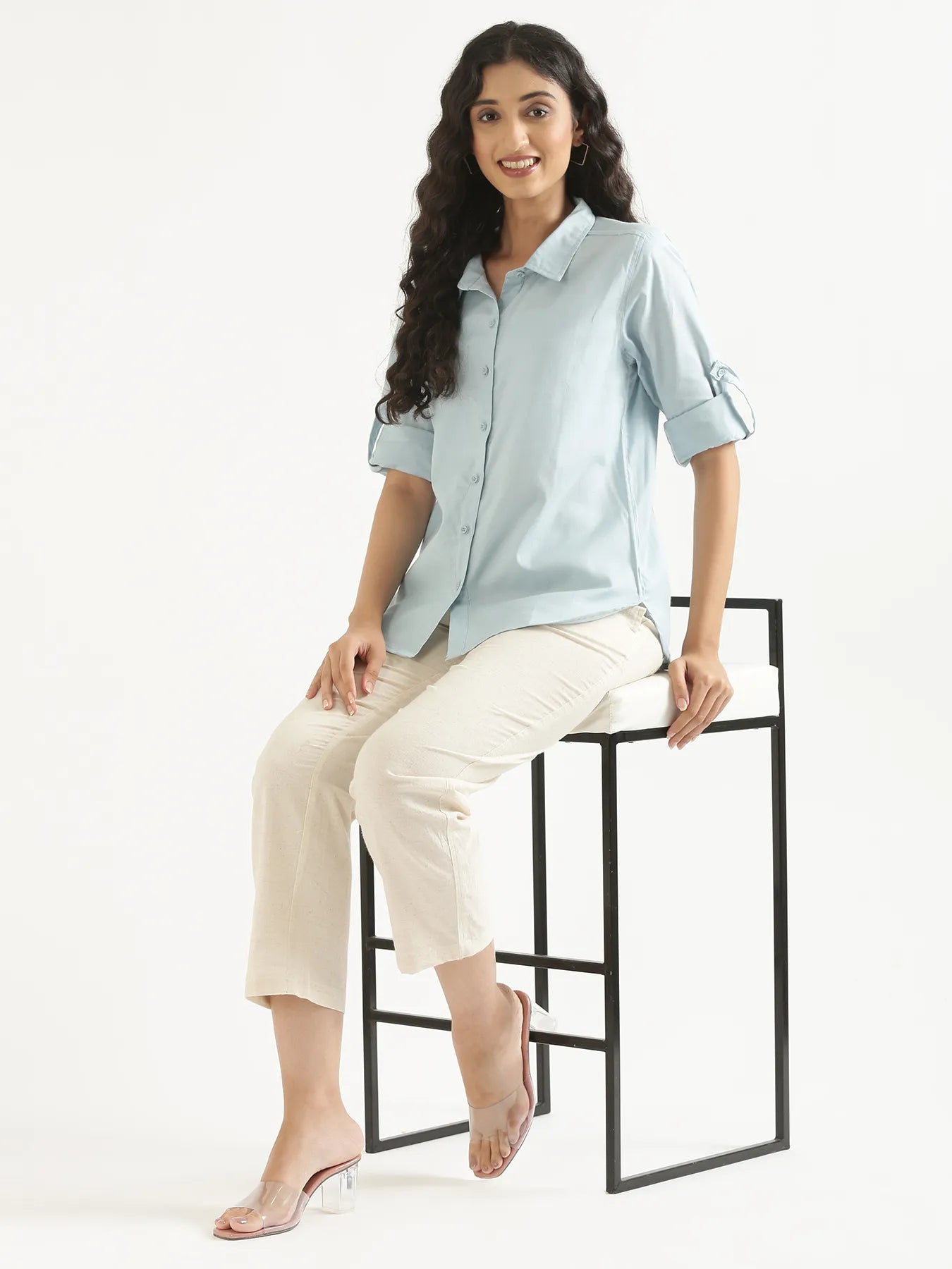Women Sky Blue Airy-Linen Shirt