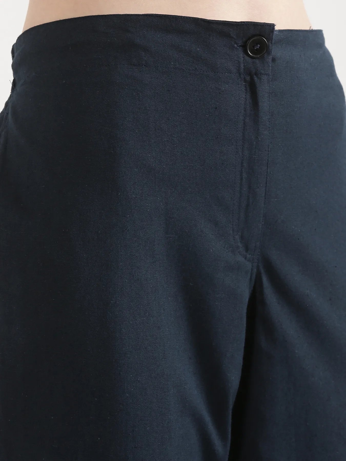 Women Navy Blue Airy Linen Straight Pant