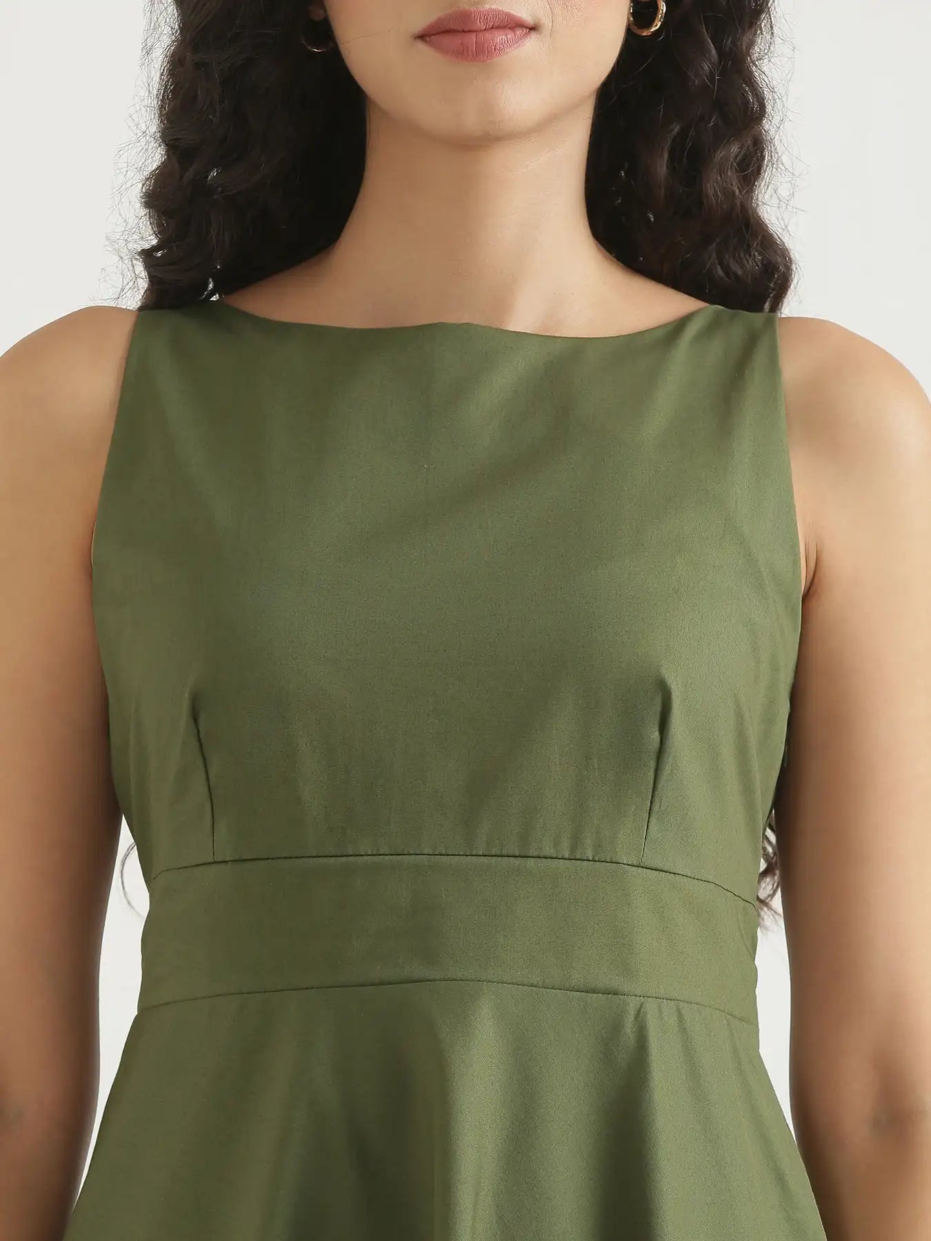 Women Forest Green Better Cotton Flared Dress