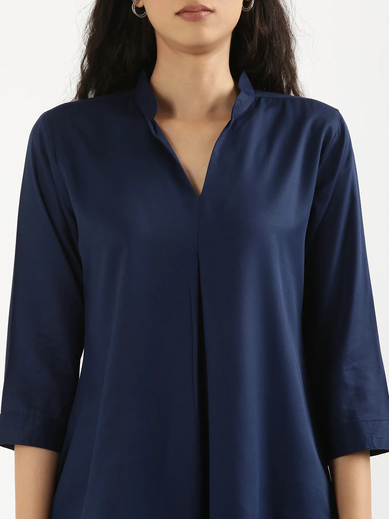 Women Navy Blue Viscose Pleated Top