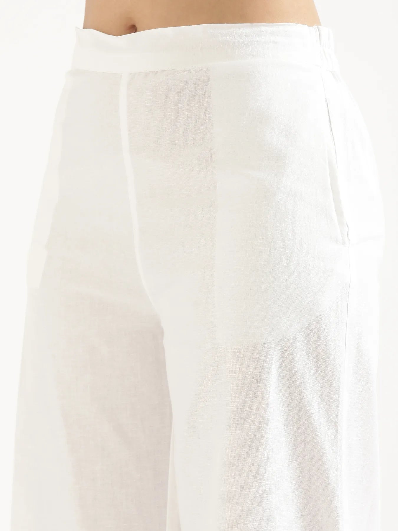 Women White Airy Linen Wide Leg Pant