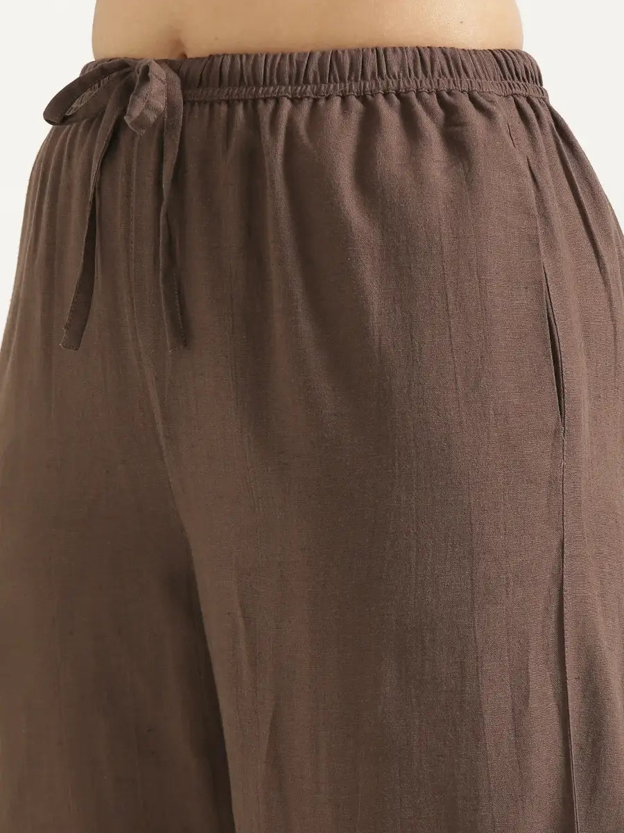 Women Dark Brown Flowy Linen Pant Set