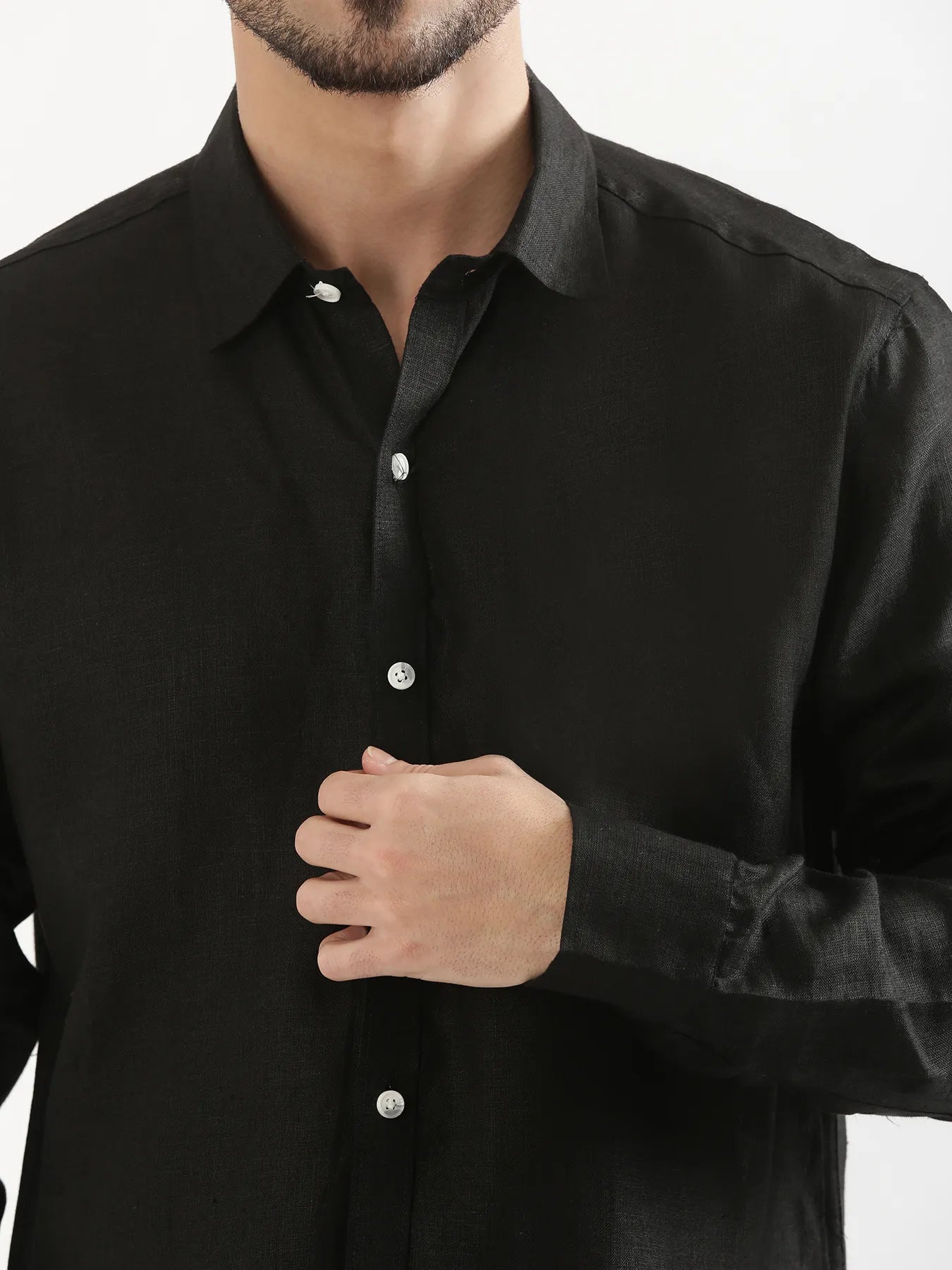 Men Black 100% Linen Shirt