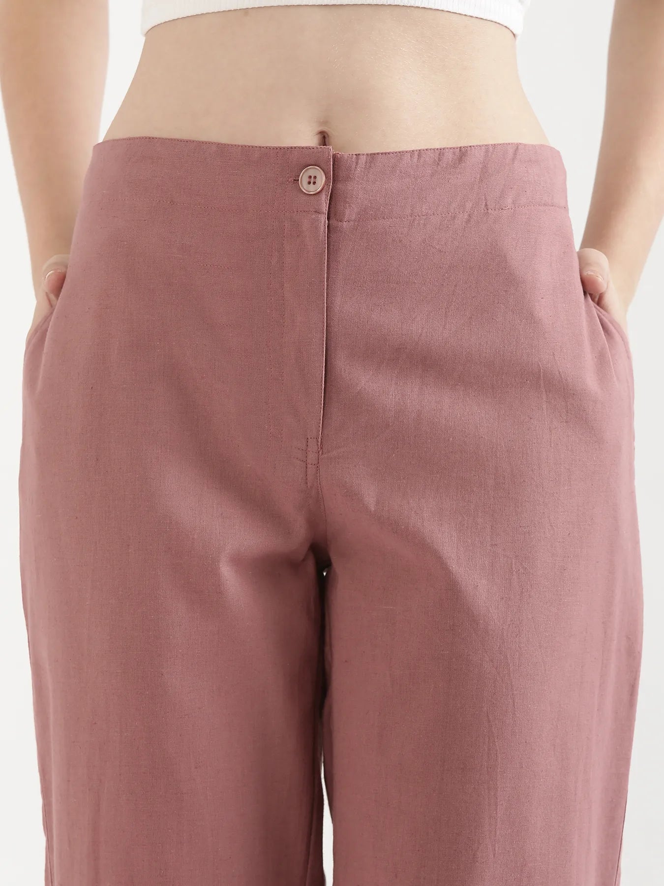 Women Rose Taupe Airy Linen Straight Pant