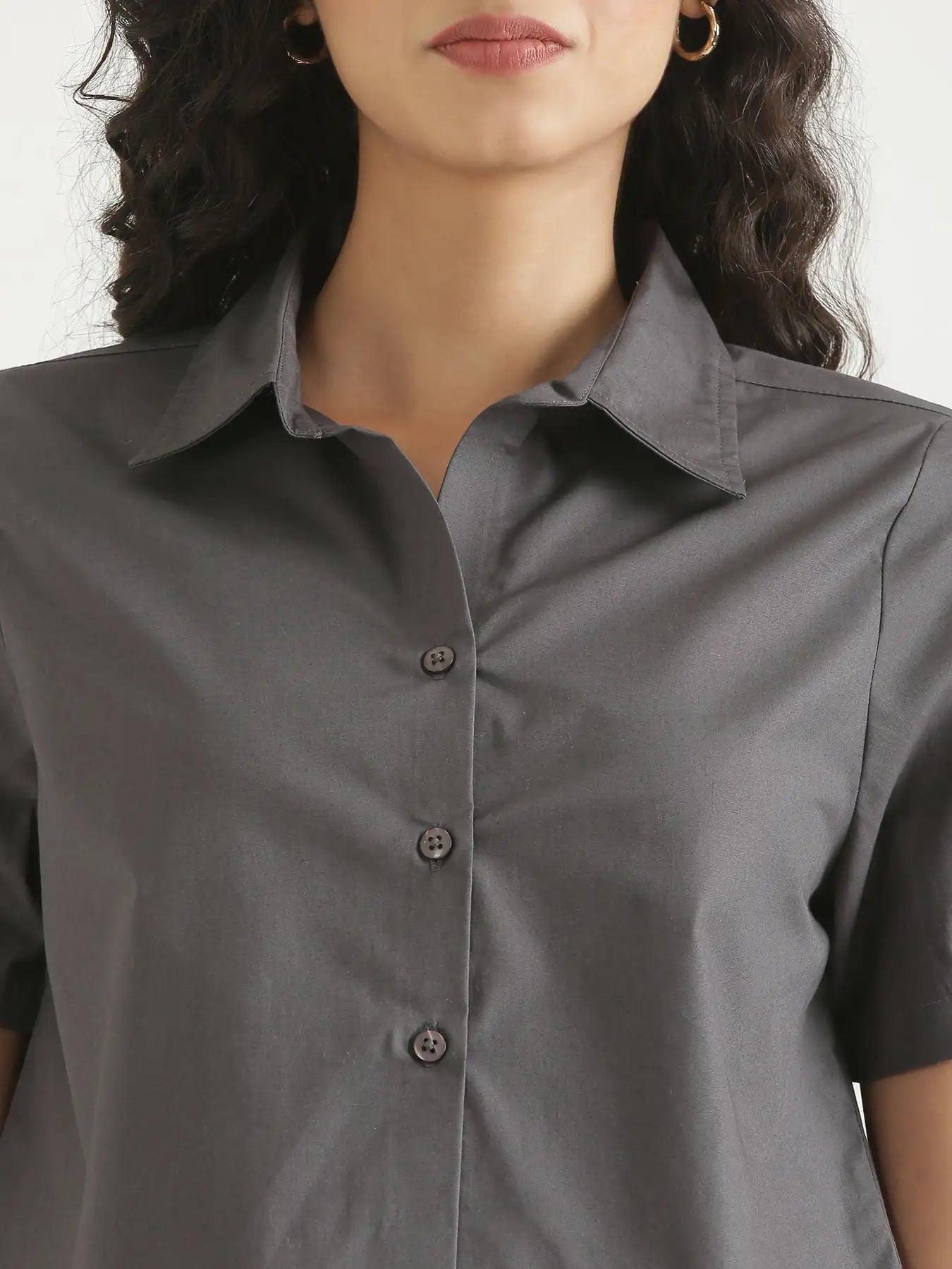 Women Dark Grey Better Cotton Crop Shirt
